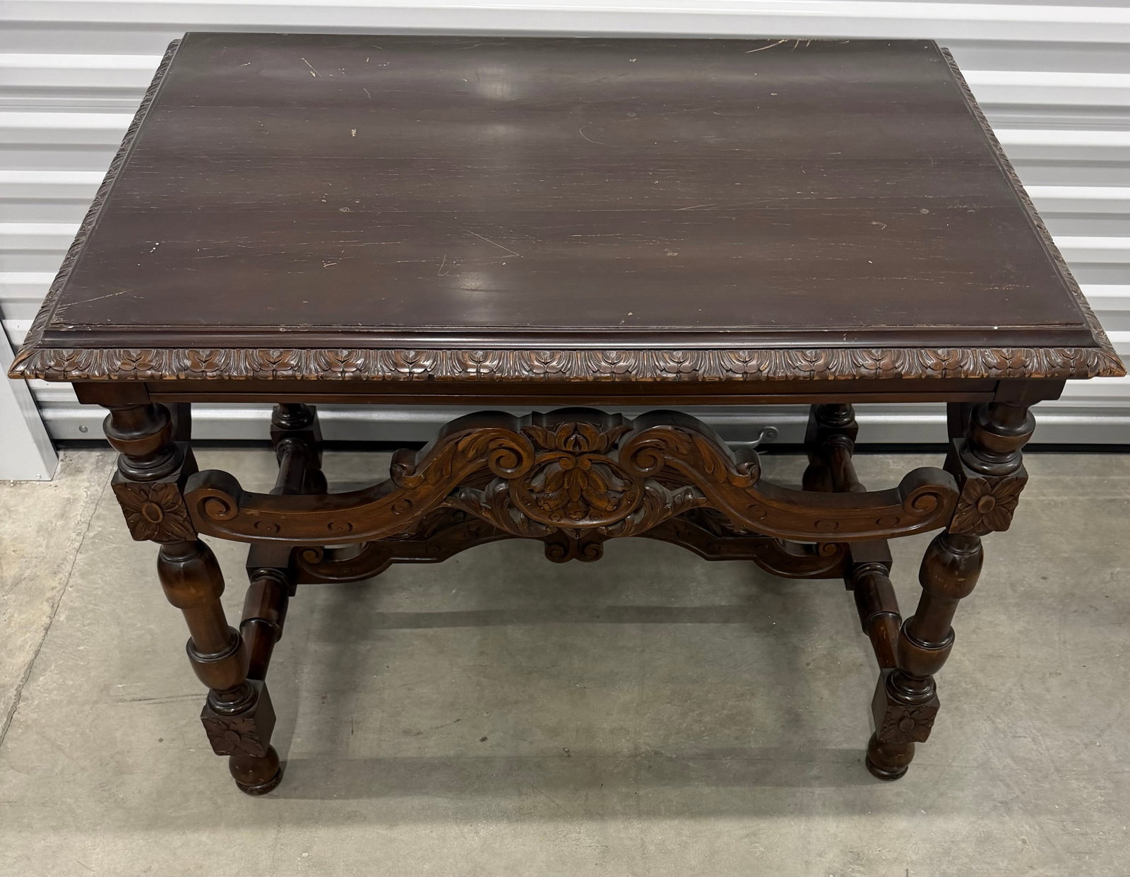 Carved Dark Wood Coffee Table - 6