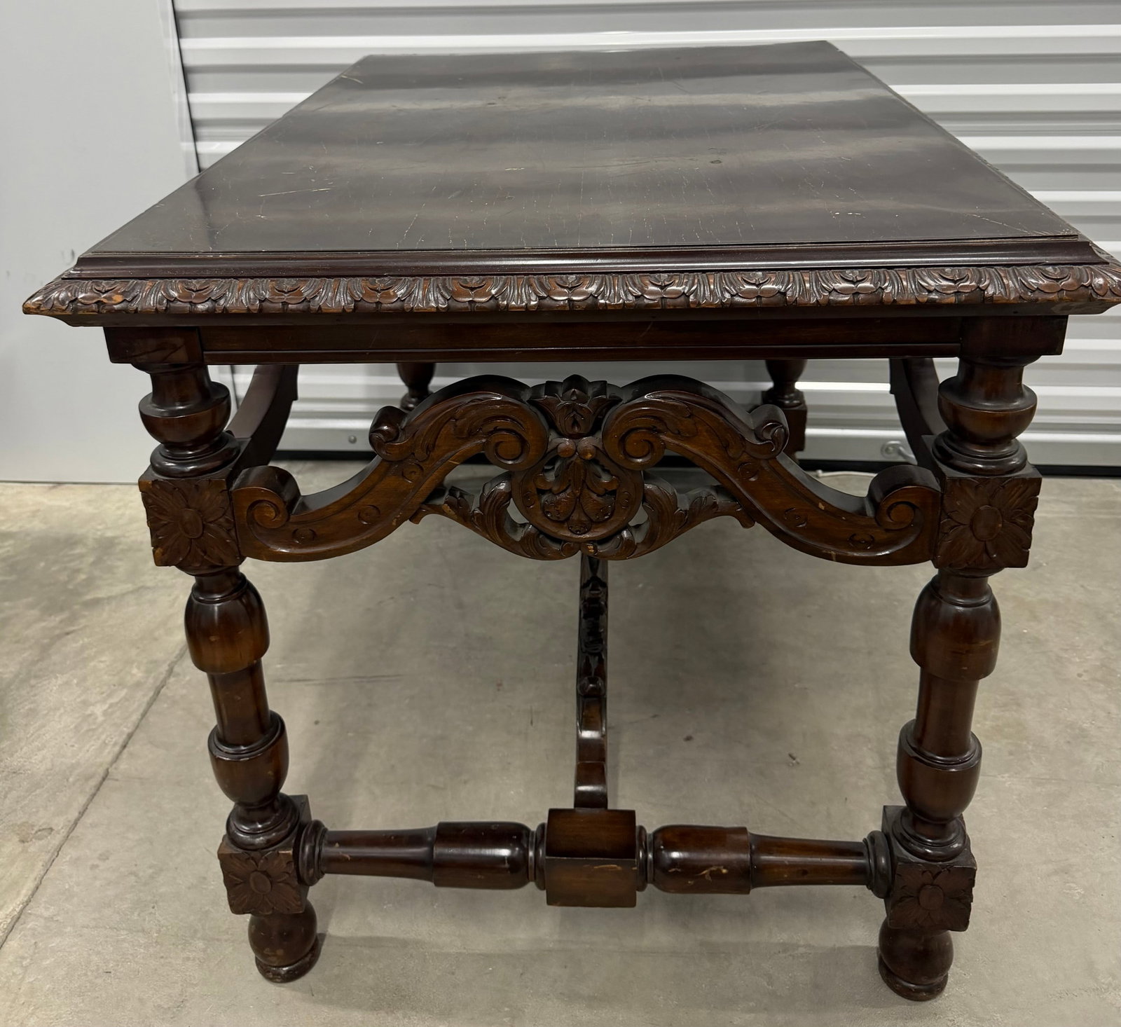 Carved Dark Wood Coffee Table - 7