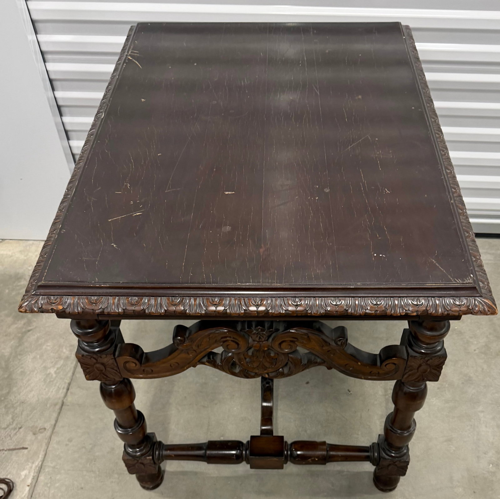 Carved Dark Wood Coffee Table - 8