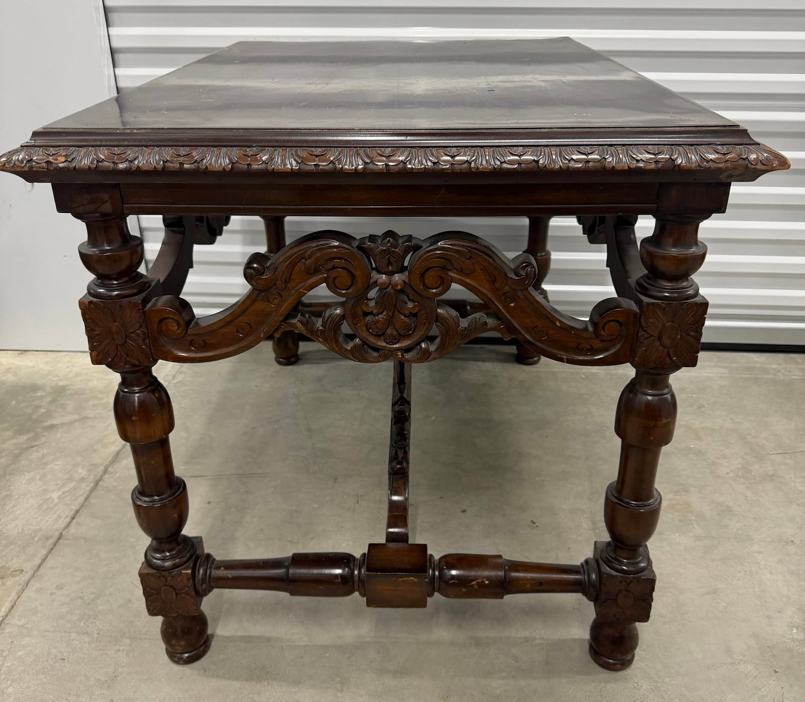 Carved Dark Wood Coffee Table - 9