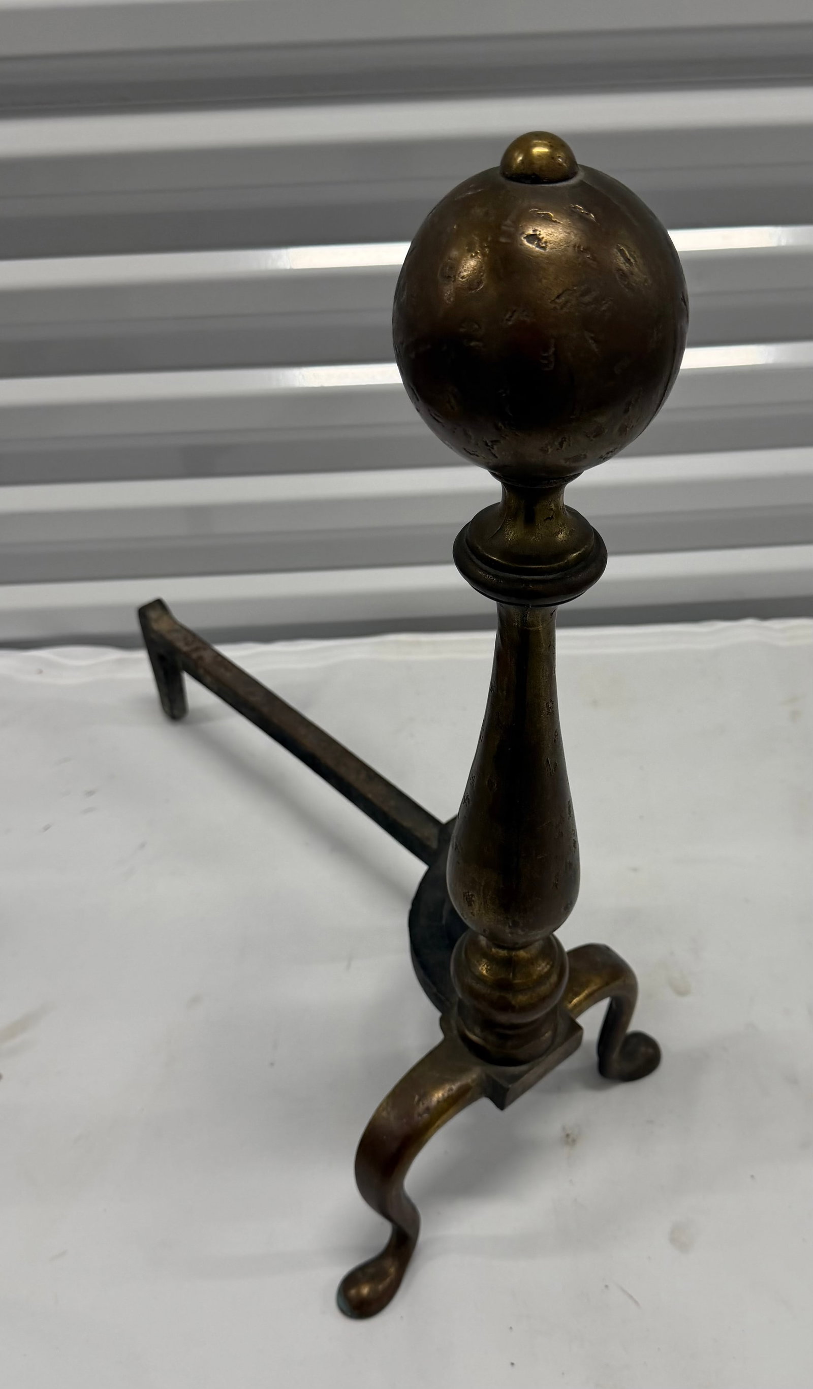 Antique Brass Ball-Top Andirons, 19th Century - 2