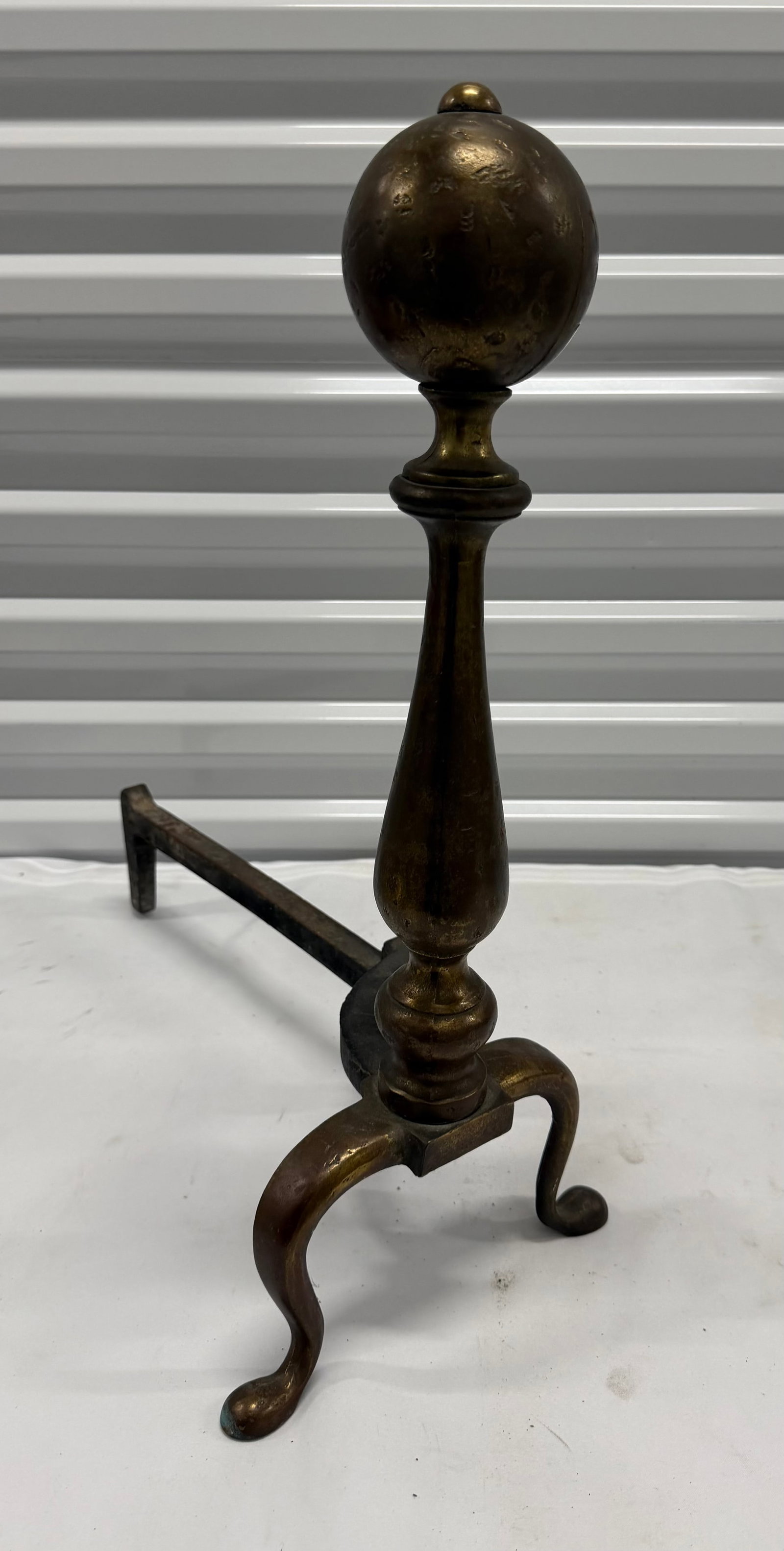 Antique Brass Ball-Top Andirons, 19th Century - 3