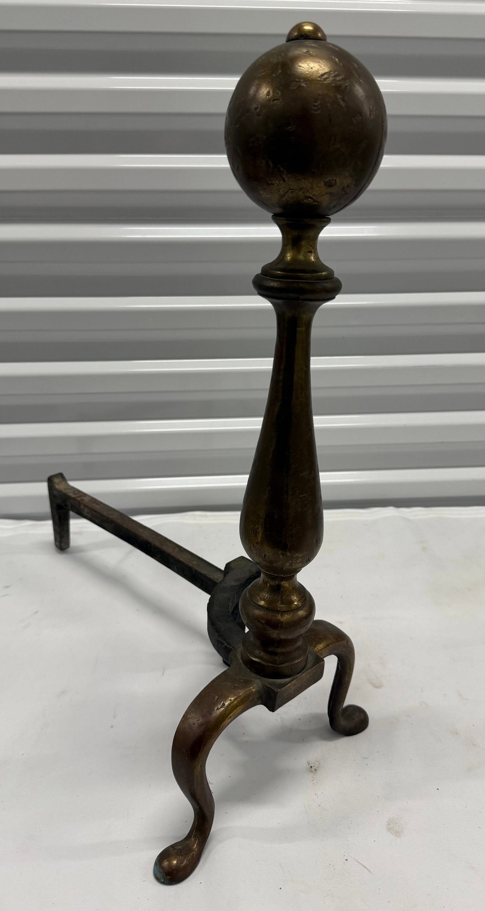 Antique Brass Ball-Top Andirons, 19th Century - 4