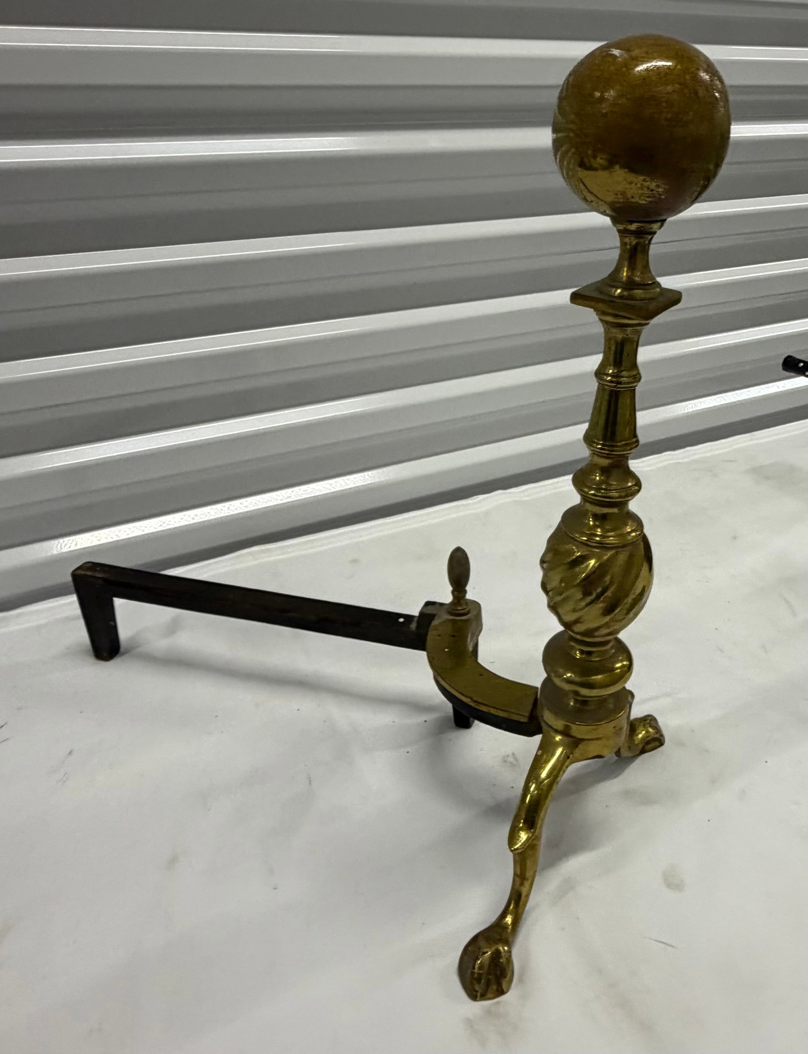 Pair of Ornate Brass Ball Top Fireplace Andirons - 2