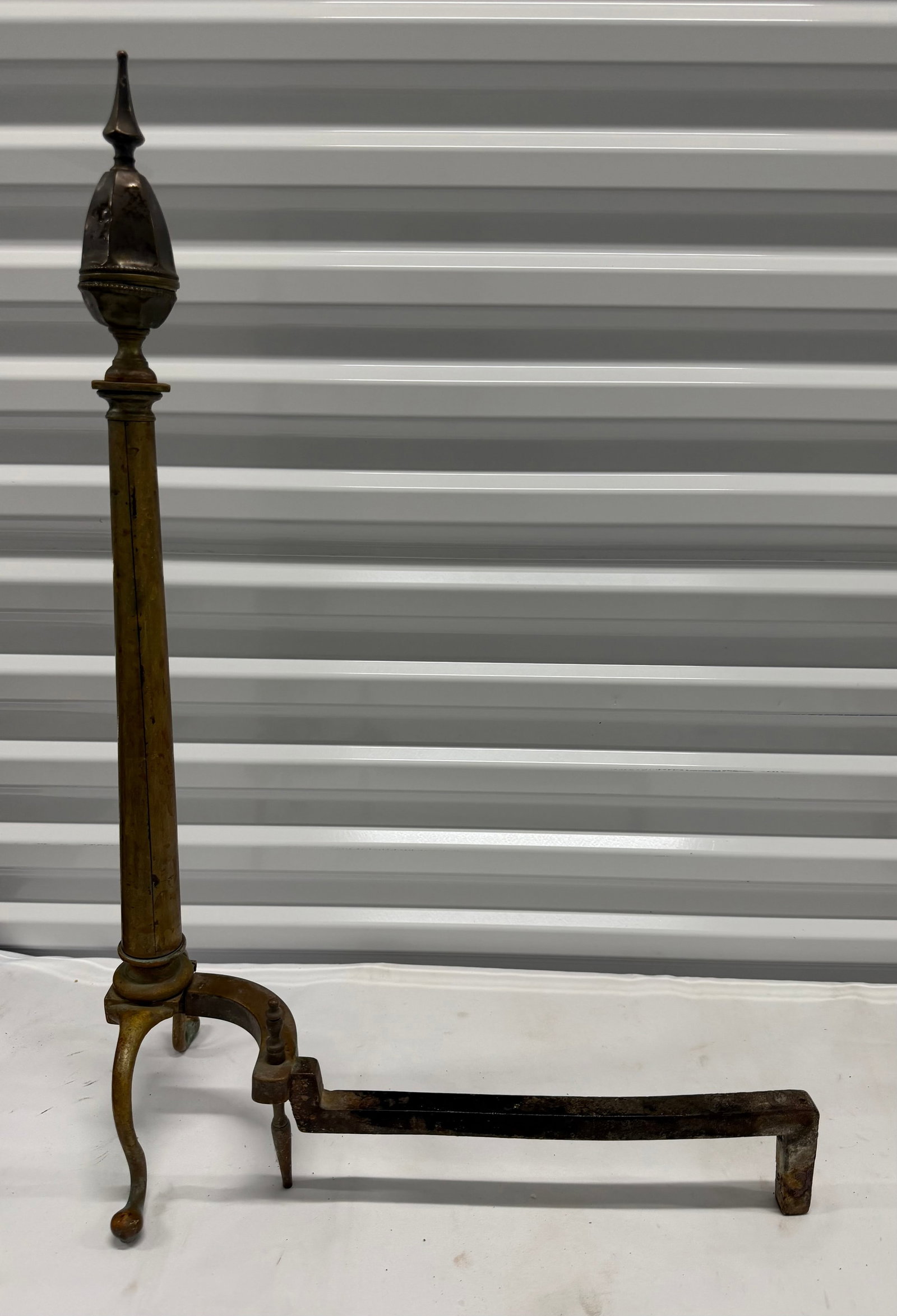 Antique Brass and Iron Fireplace Andiron - 5