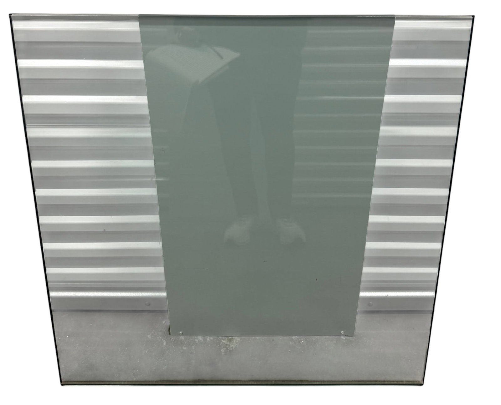 Large Clear Glass Panel: A large, rectangular clear glass panel, likely tempered for durability and safety. The panel exhibits a clean, minimalist aesthetic, making it suitable for various architectural or furniture