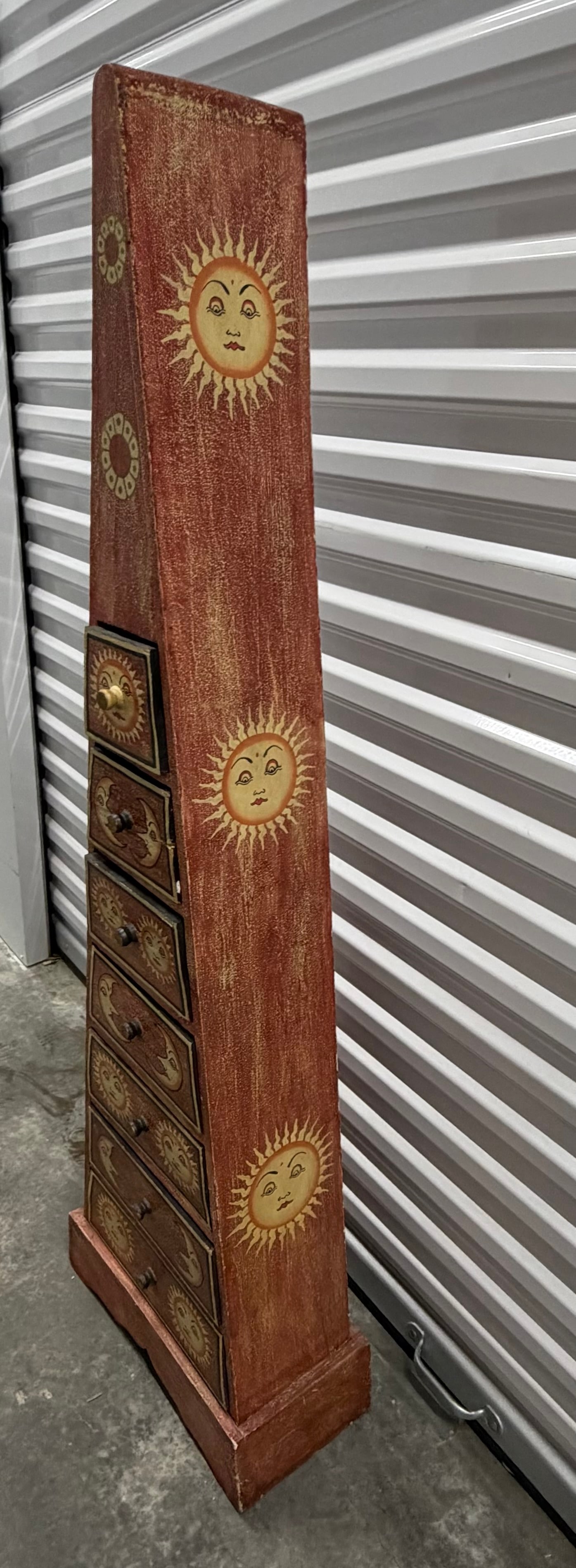 Hand-Painted Folk Art Sun and Moon Pyramid Cabinet - 2