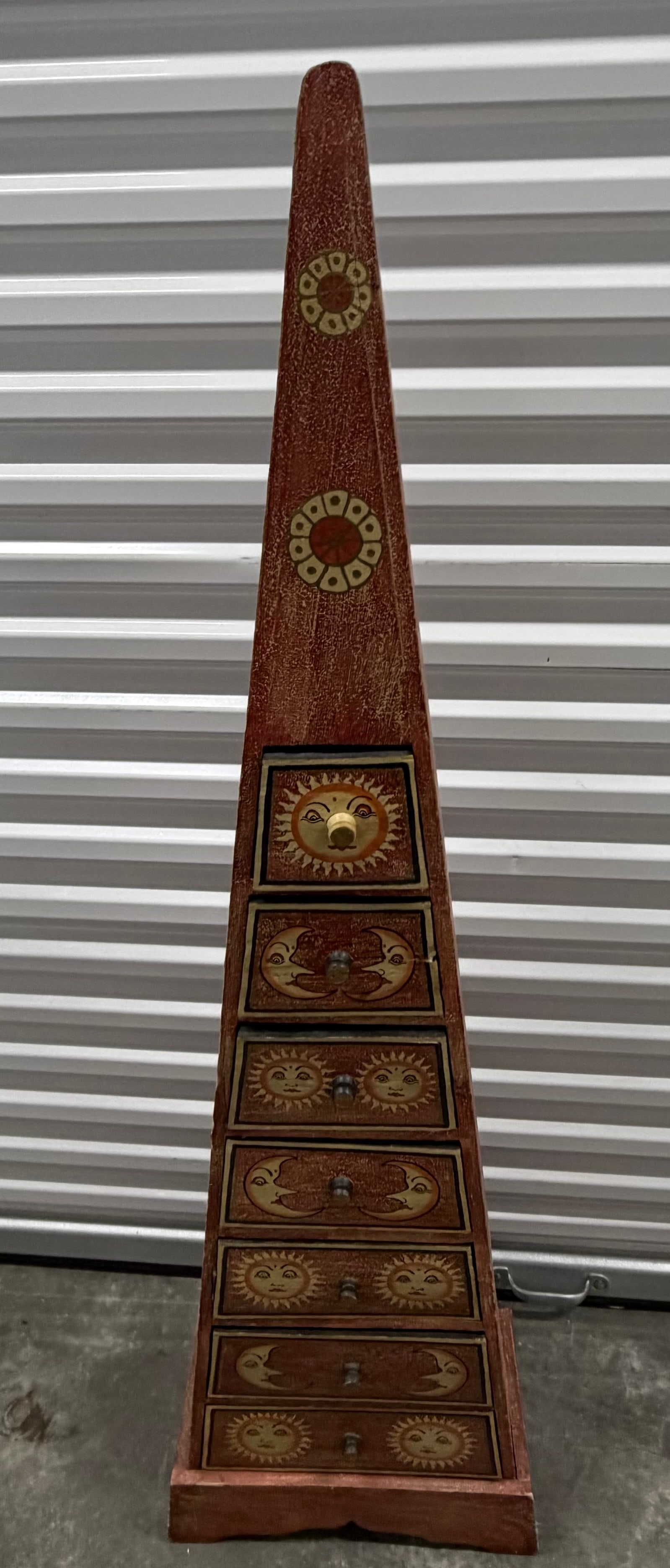 Hand-Painted Folk Art Sun and Moon Pyramid Cabinet - 4