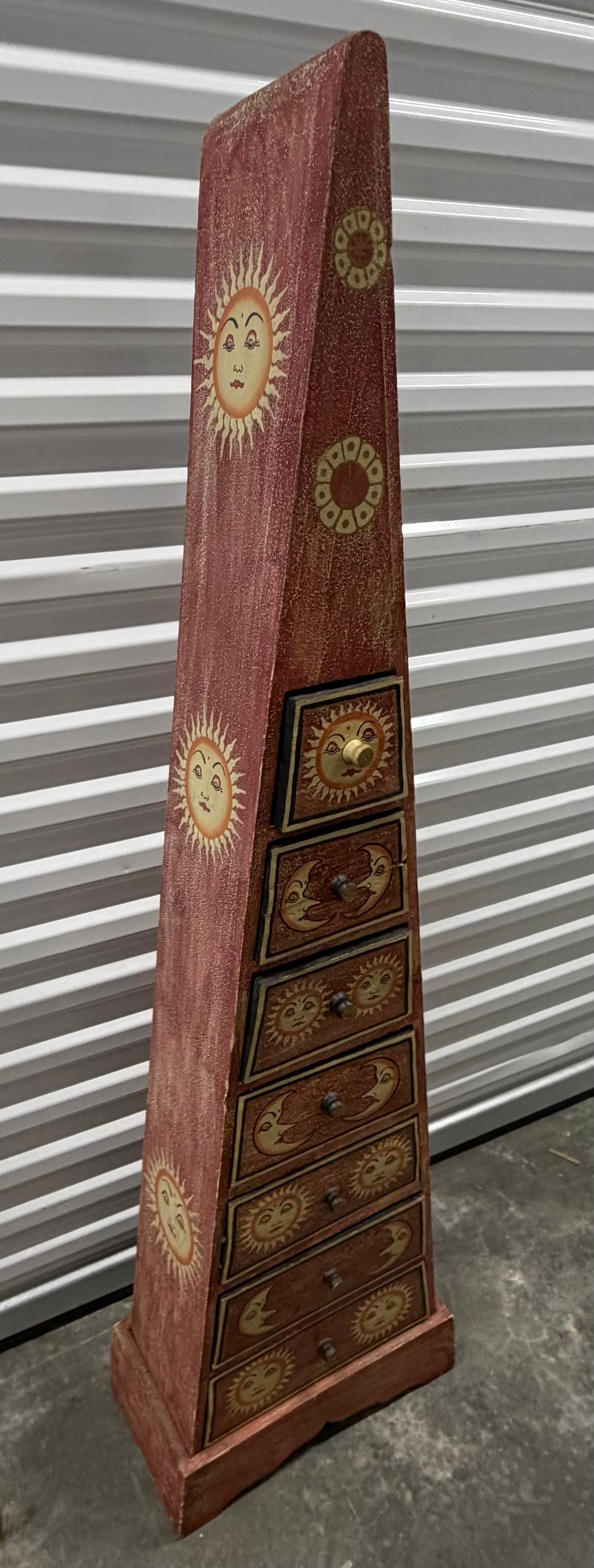 Hand-Painted Folk Art Sun and Moon Pyramid Cabinet - 5