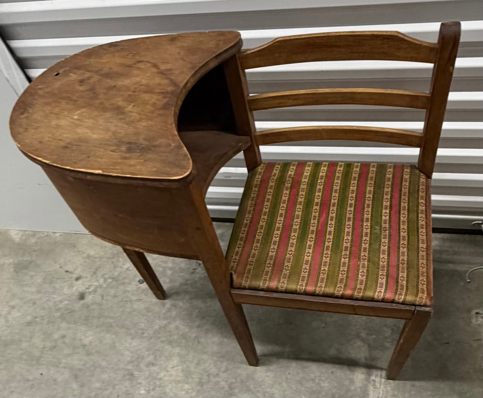 Antique Wooden Telephone Table with Attached Chair - 2