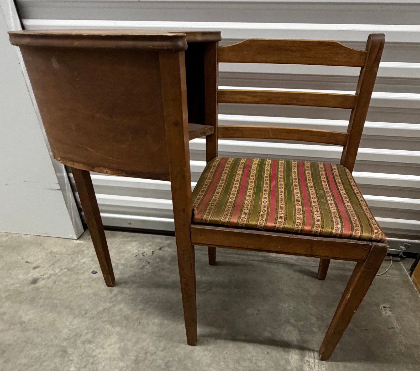 Antique Wooden Telephone Table with Attached Chair - 3