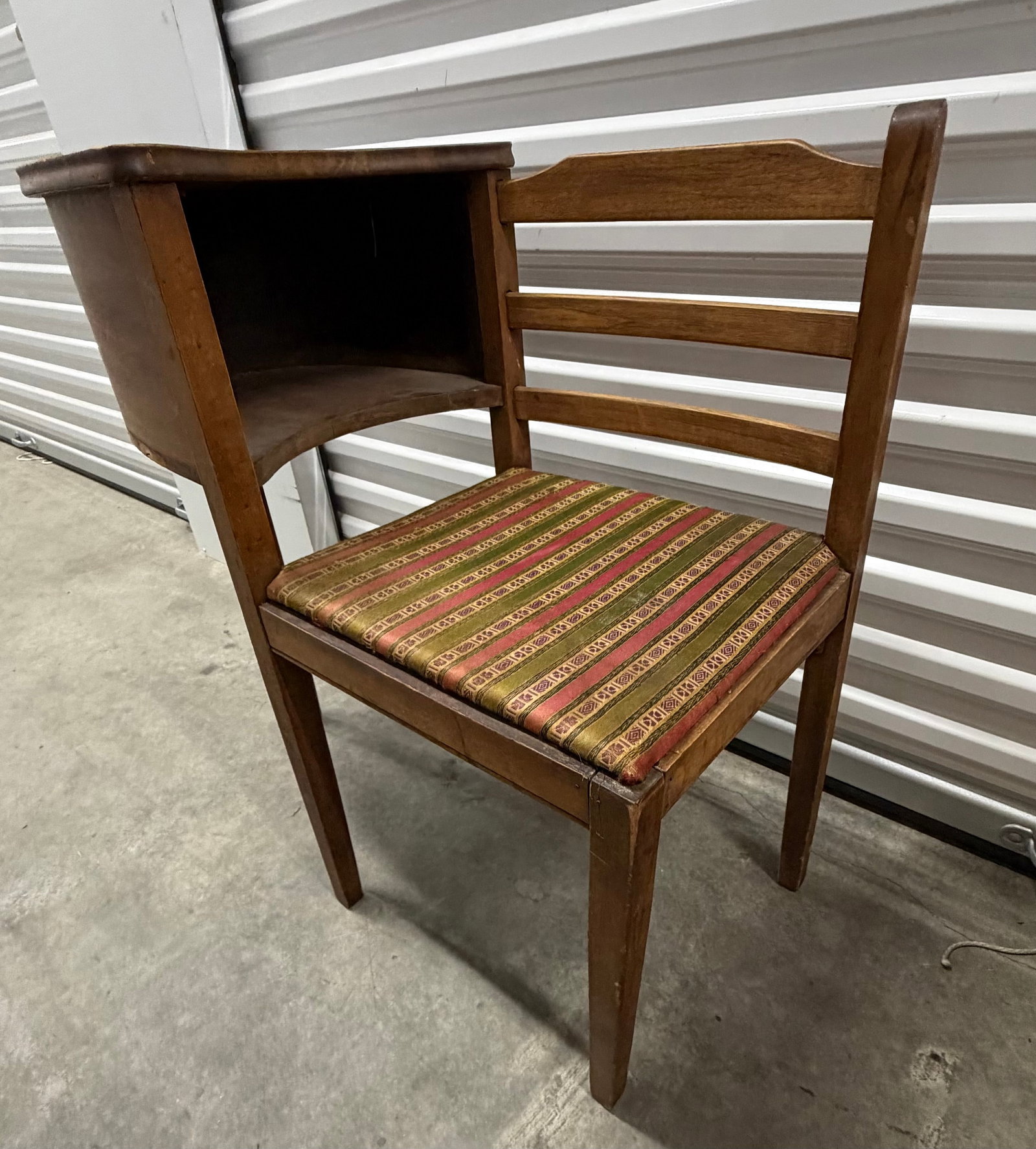 Antique Wooden Telephone Table with Attached Chair - 4