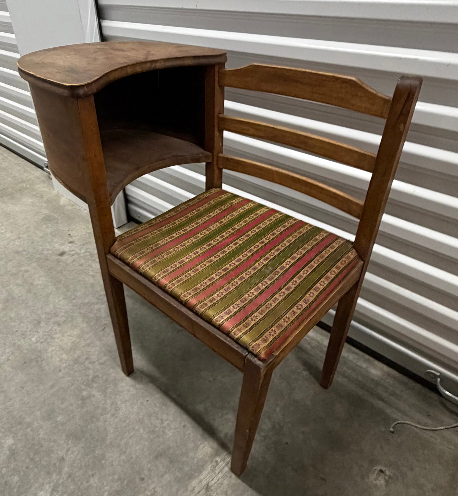 Antique Wooden Telephone Table with Attached Chair - 5