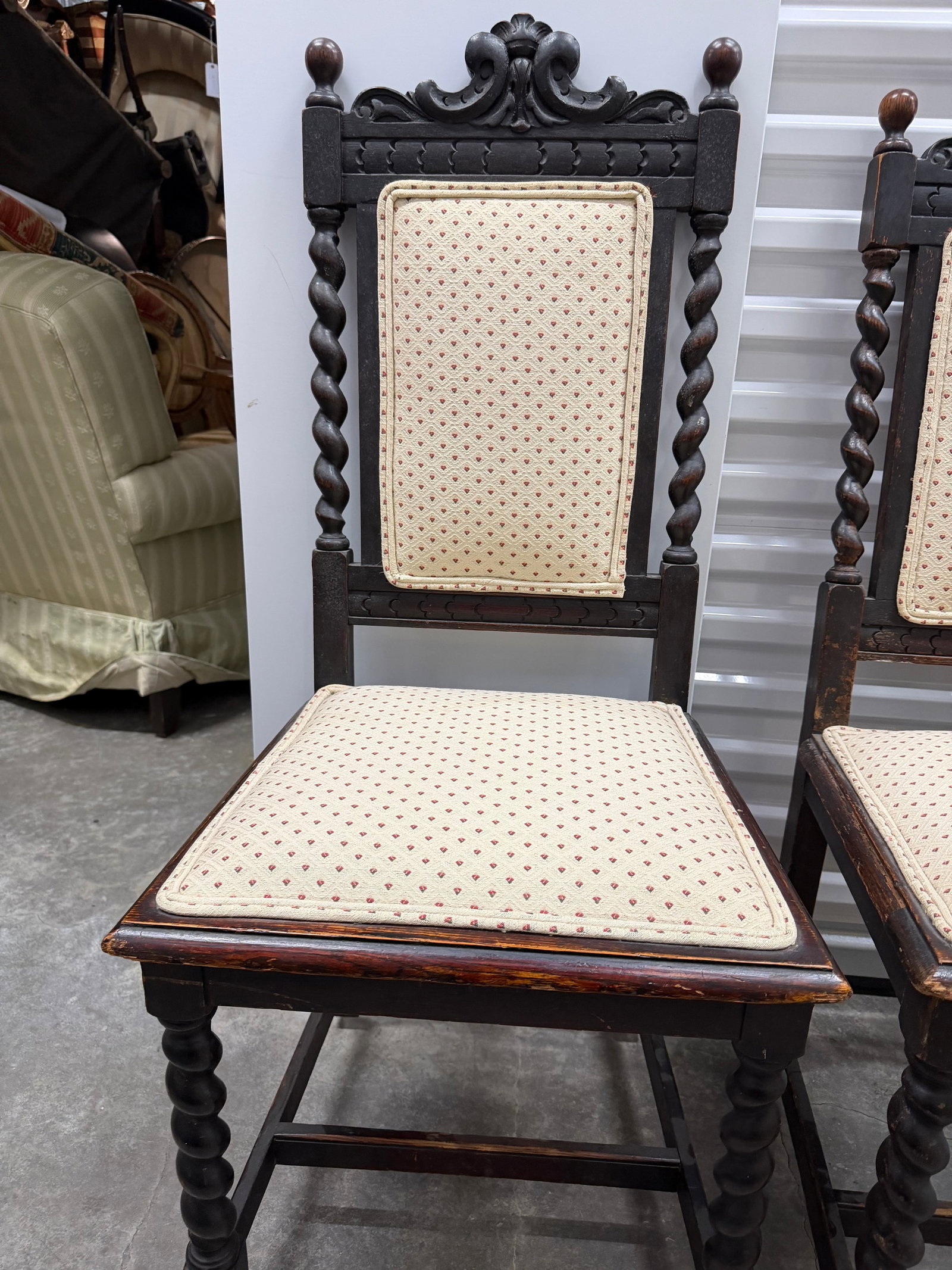 Pair of Late 19th Century Carved Oak Barley Twist Dining Chairs - 4