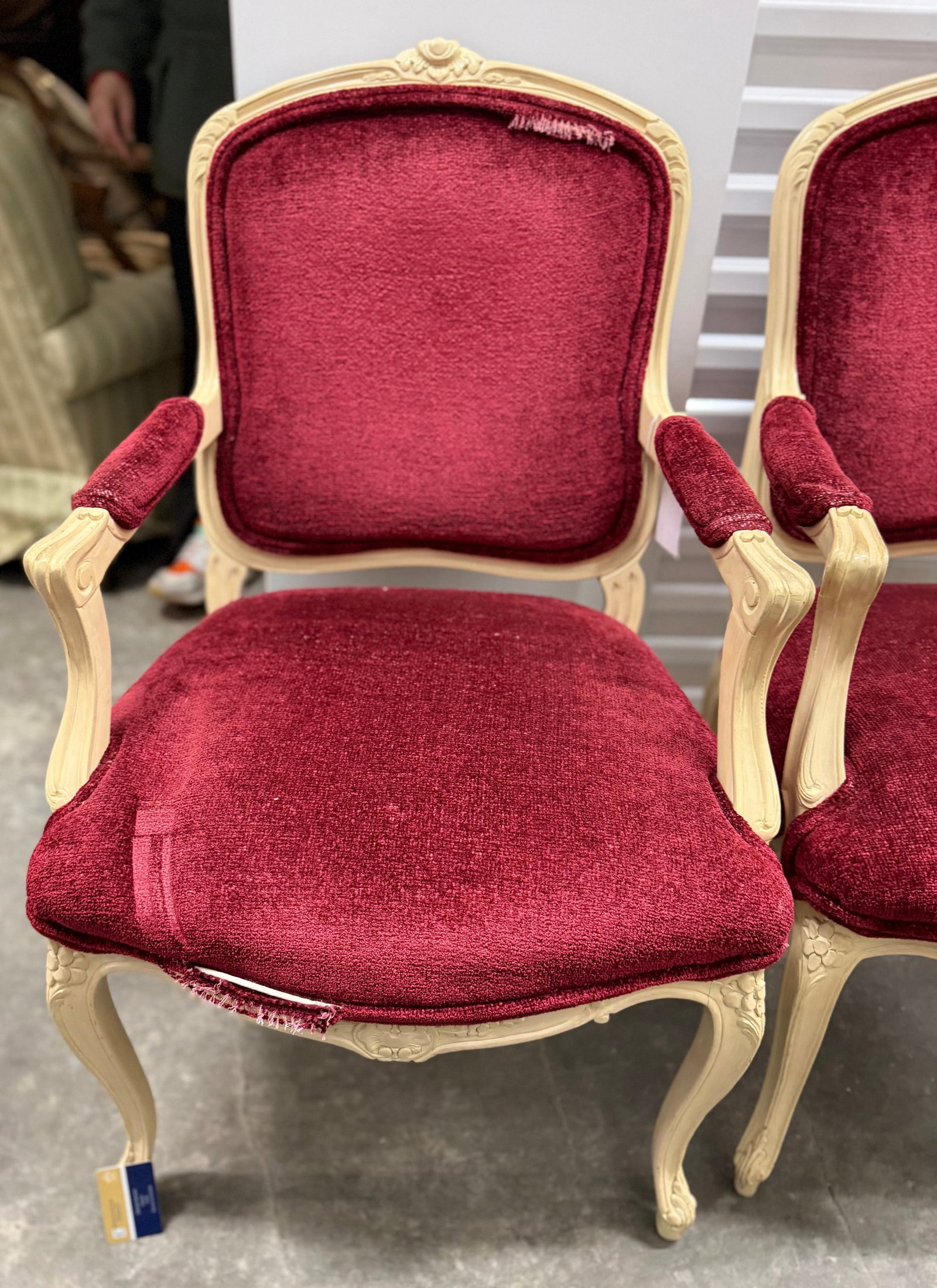 Pair of Louis XV Style Carved Wood and Red Upholstered Armchairs - 2