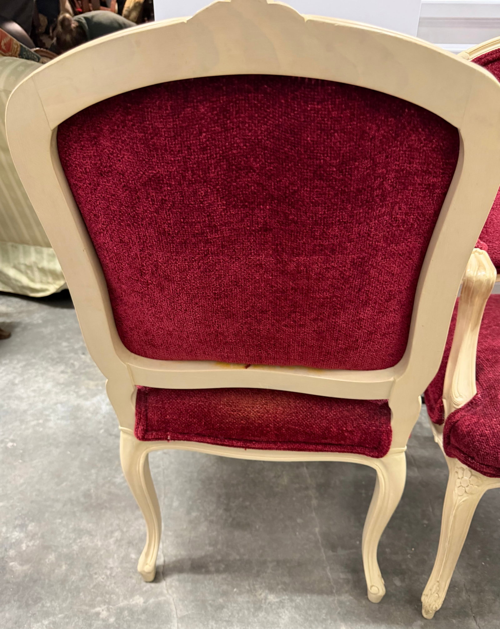Pair of Louis XV Style Carved Wood and Red Upholstered Armchairs - 3