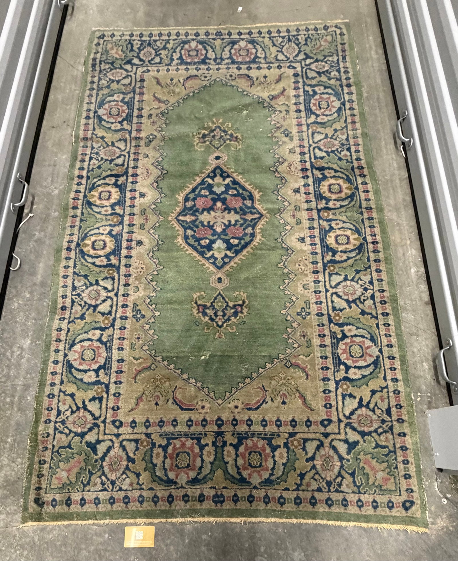 Antique Oushak Green and Blue Medallion Rug - 5