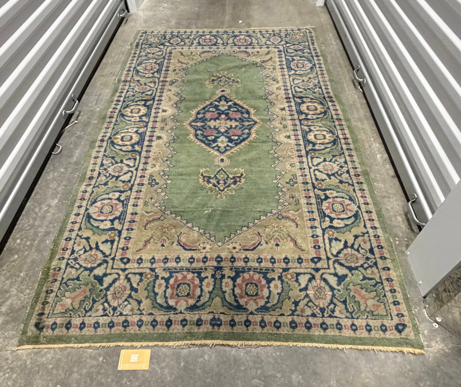 Antique Oushak Green and Blue Medallion Rug - 6