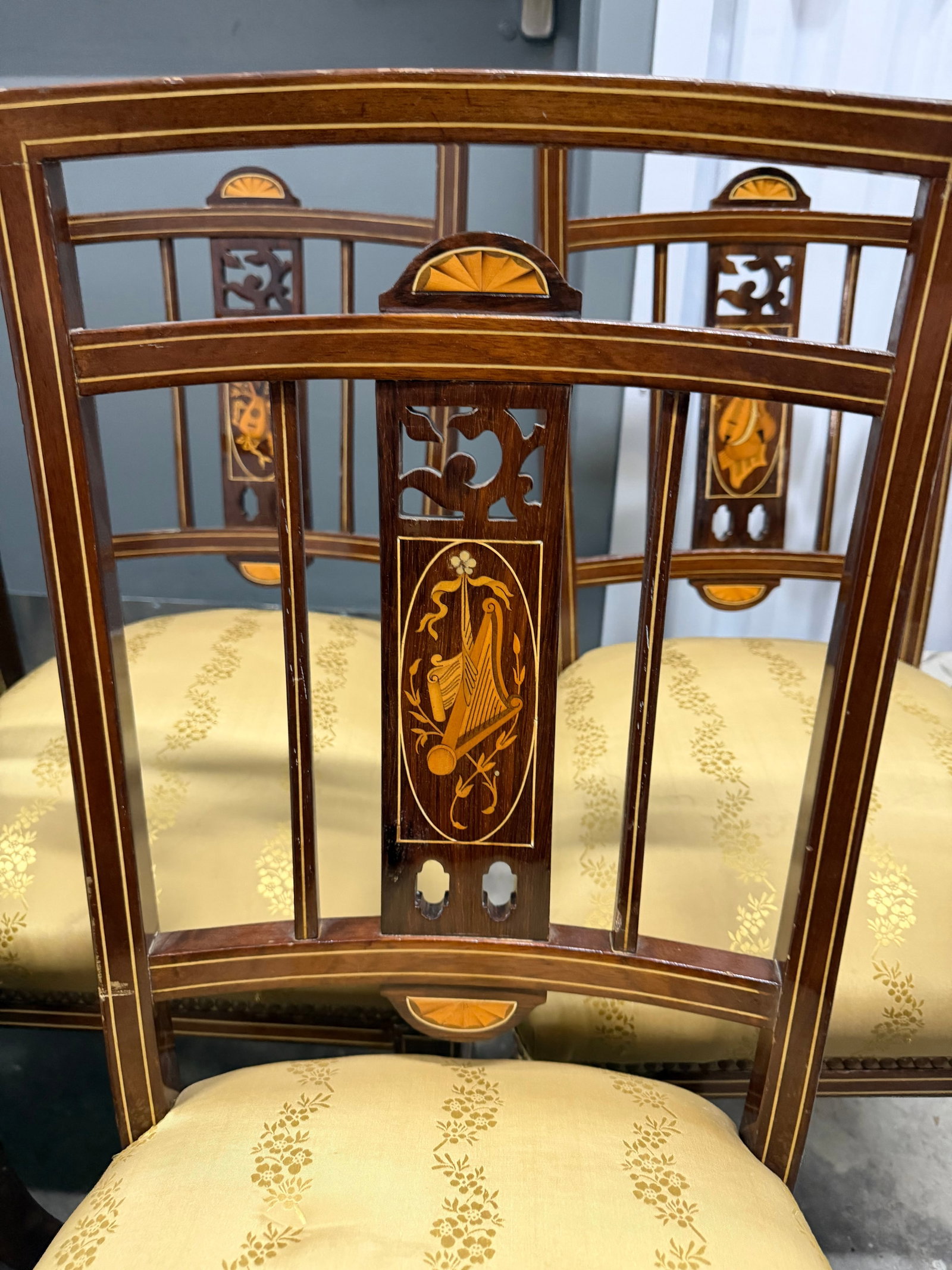 Set of Six Hepplewhite Style Inlaid Mahogany Dining Chairs - 6