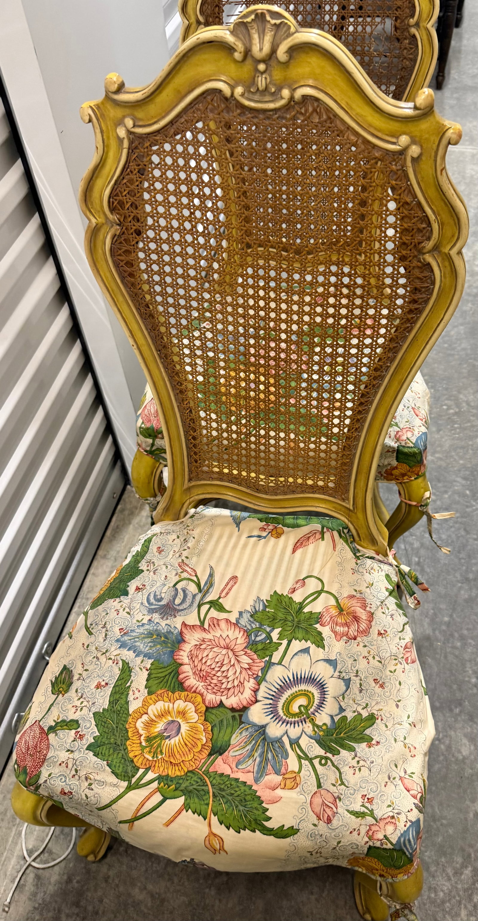 Set of Six Giltwood and Caned Bergere Chairs with Floral Upholstery - 10
