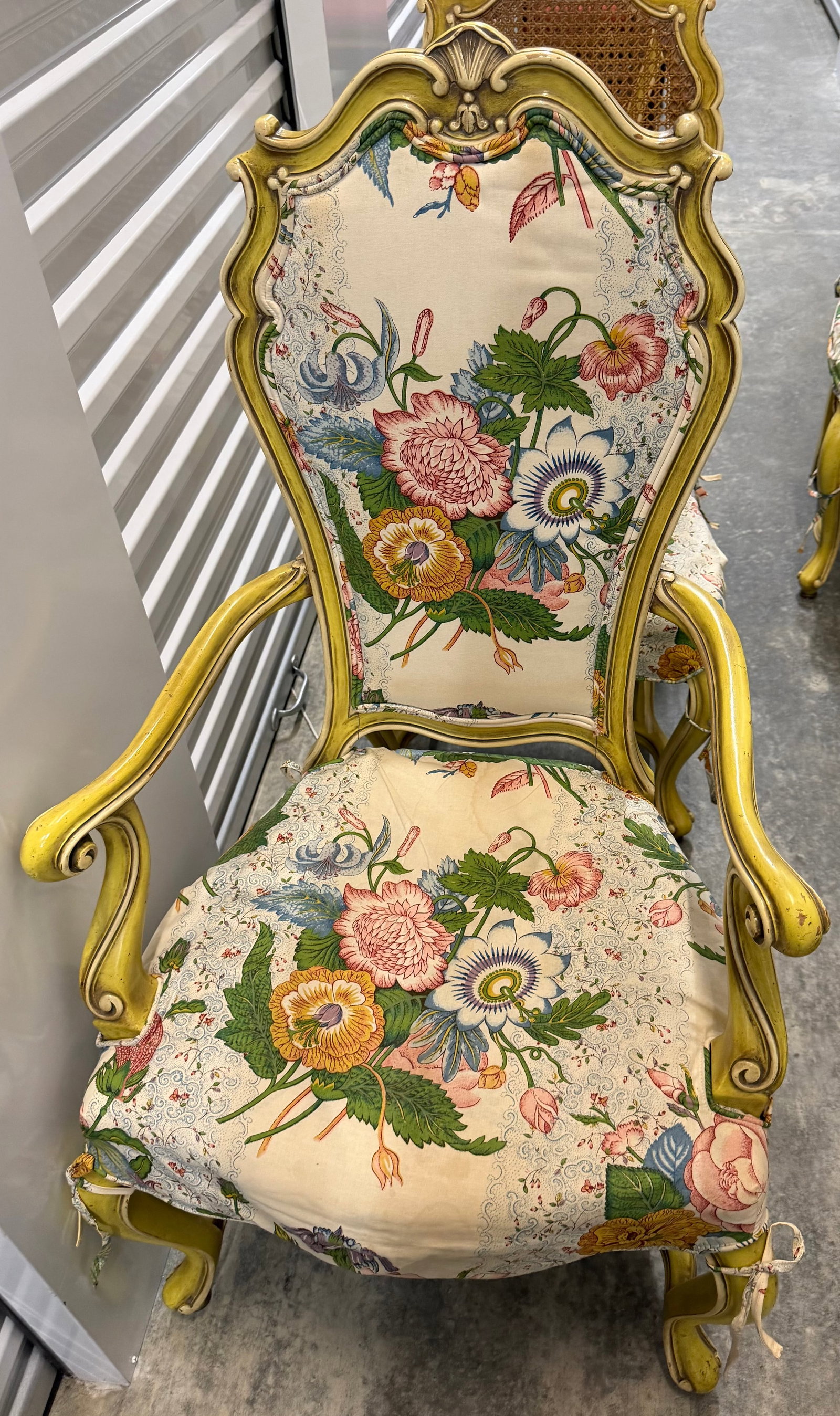 Set of Six Giltwood and Caned Bergere Chairs with Floral Upholstery - 8