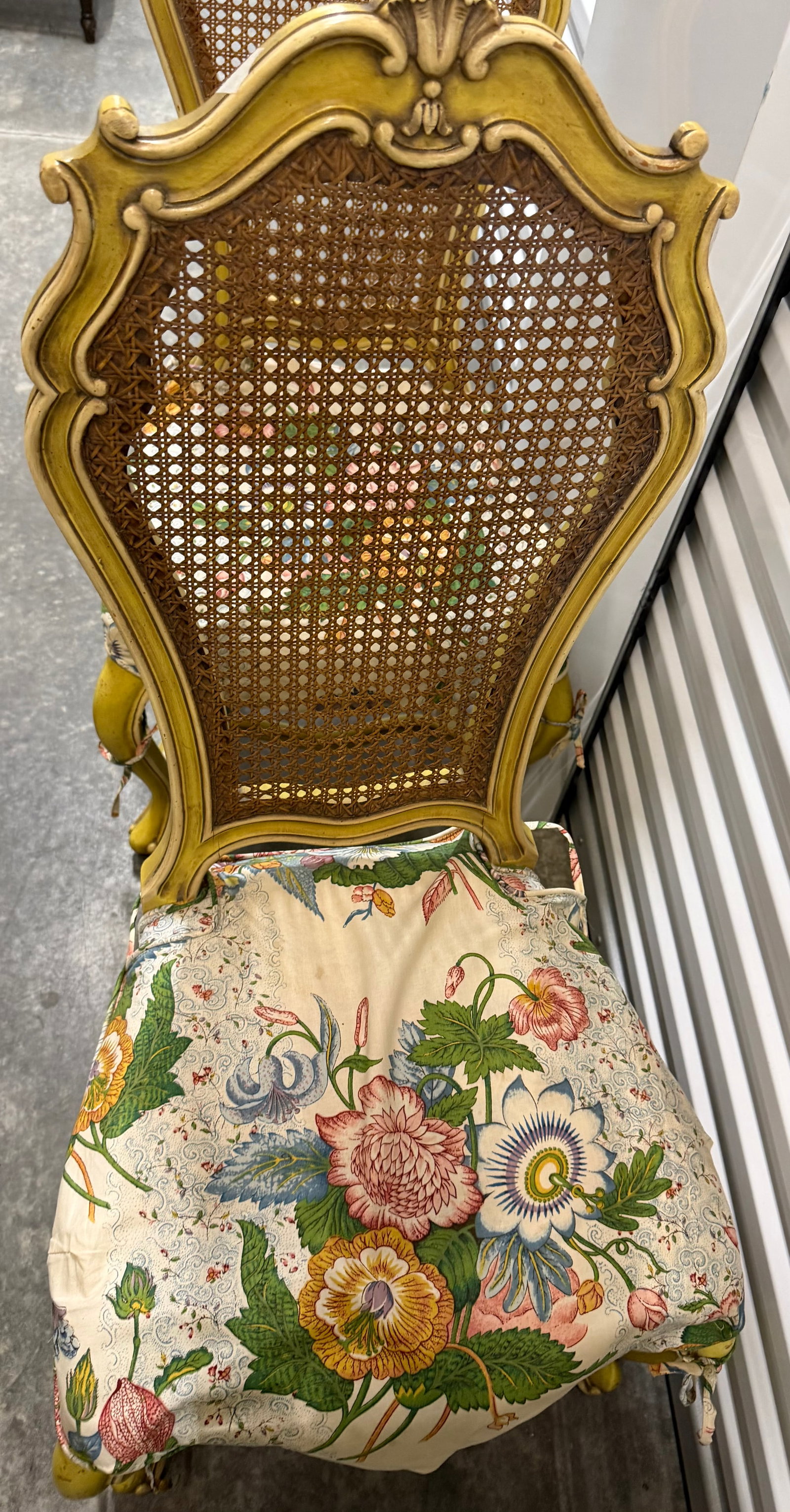 Set of Six Giltwood and Caned Bergere Chairs with Floral Upholstery - 9