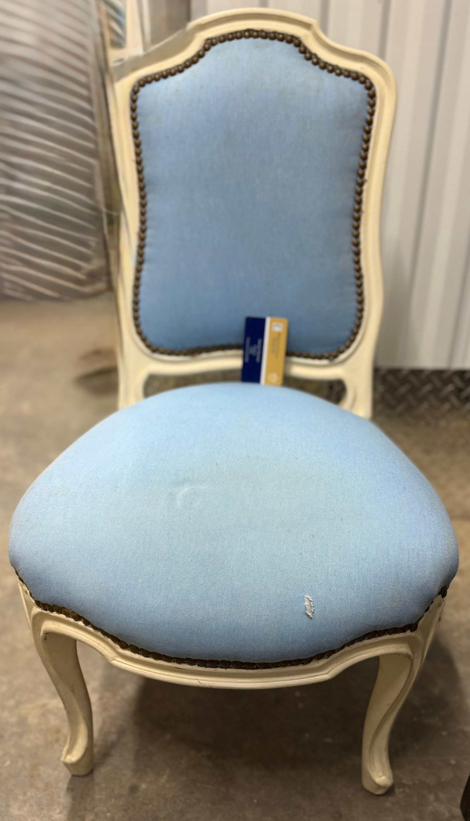French Louis XVI Style Painted Fauteuil with Blue Upholstery - 2