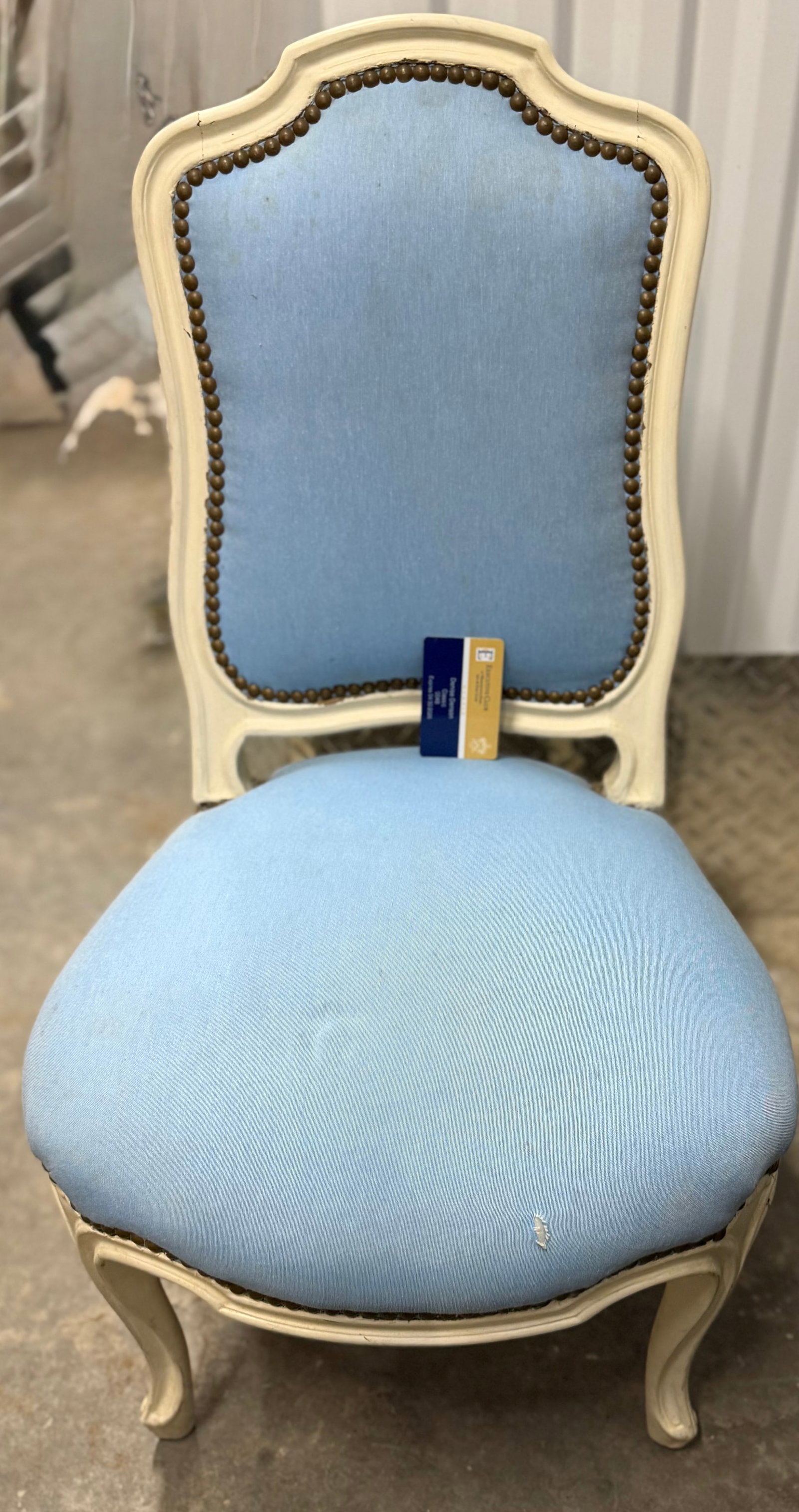 French Louis XVI Style Painted Fauteuil with Blue Upholstery - 3