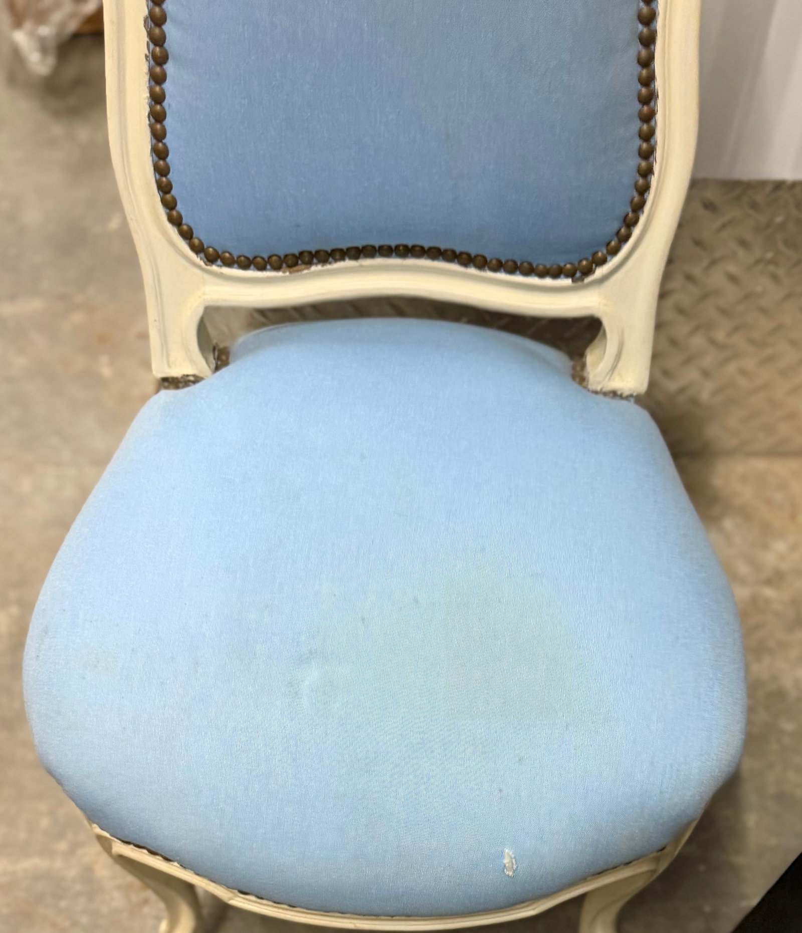 French Louis XVI Style Painted Fauteuil with Blue Upholstery - 4