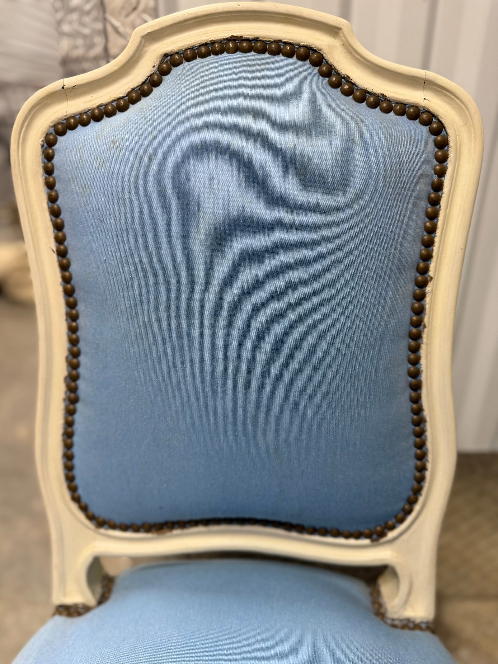 French Louis XVI Style Painted Fauteuil with Blue Upholstery - 5