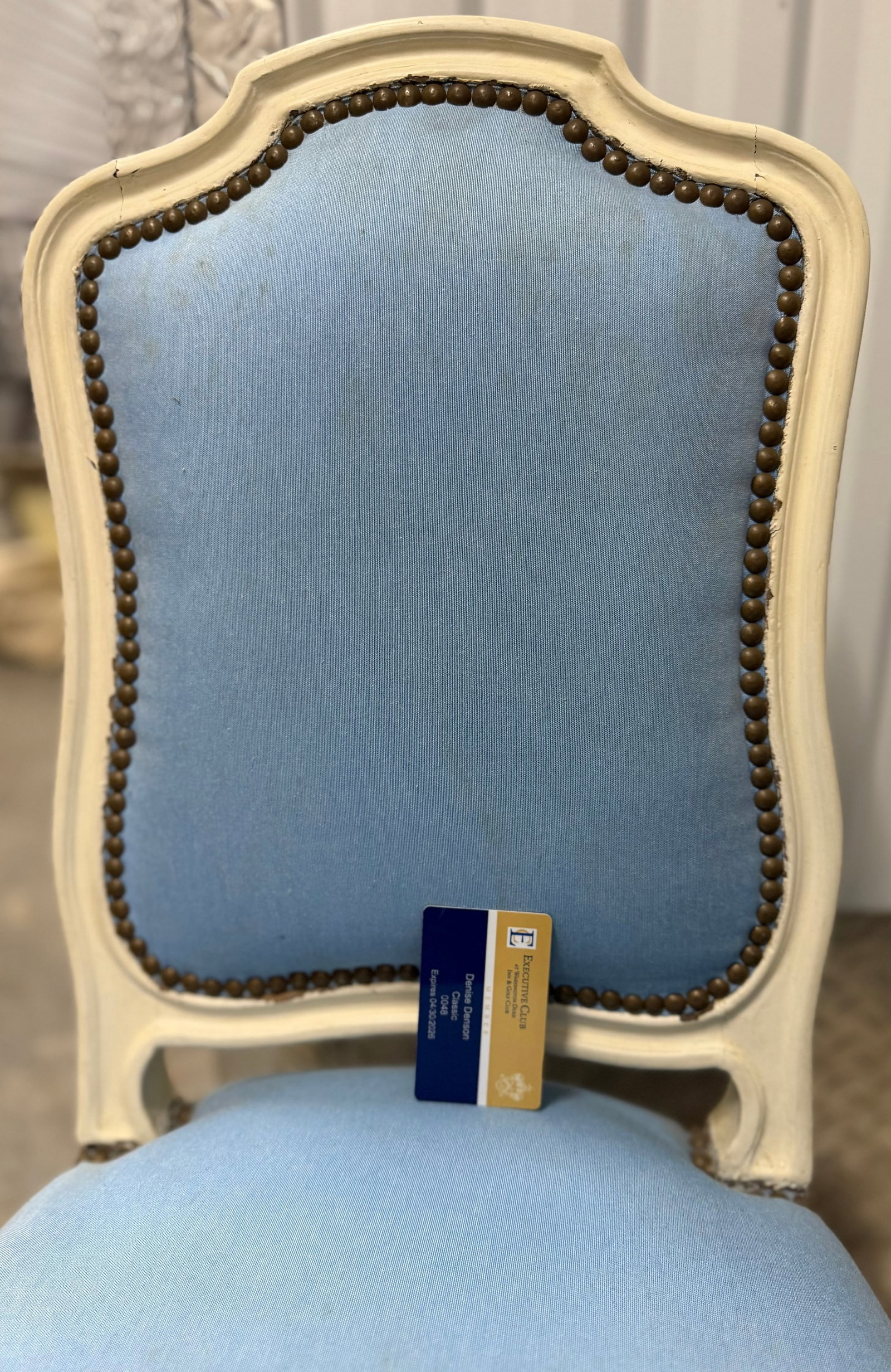 French Louis XVI Style Painted Fauteuil with Blue Upholstery - 6