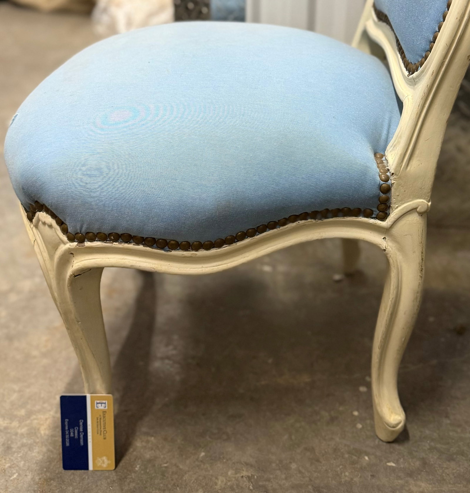 French Louis XVI Style Painted Fauteuil with Blue Upholstery - 7