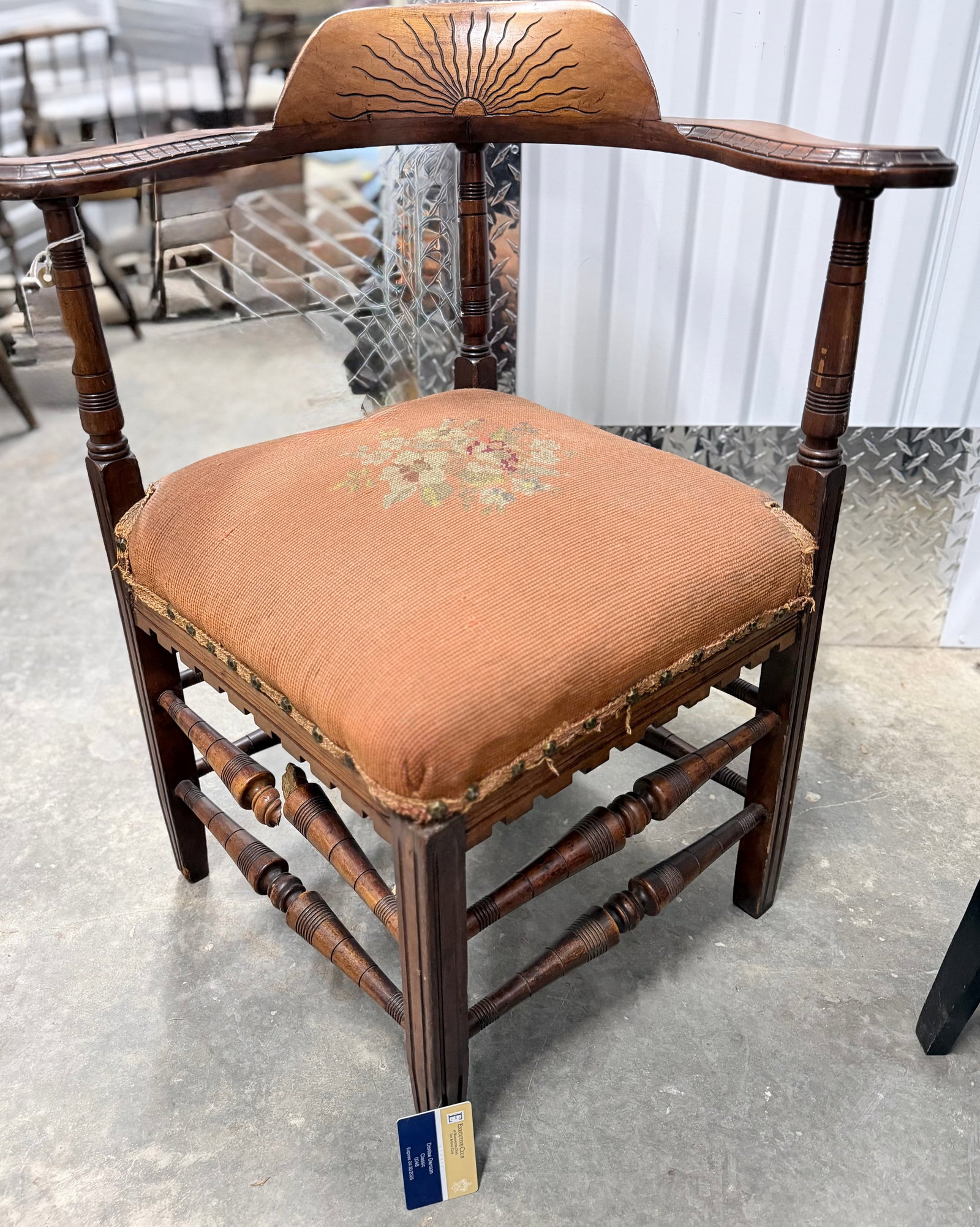 Victorian Corner Chair with Rising Sun Motif - 4