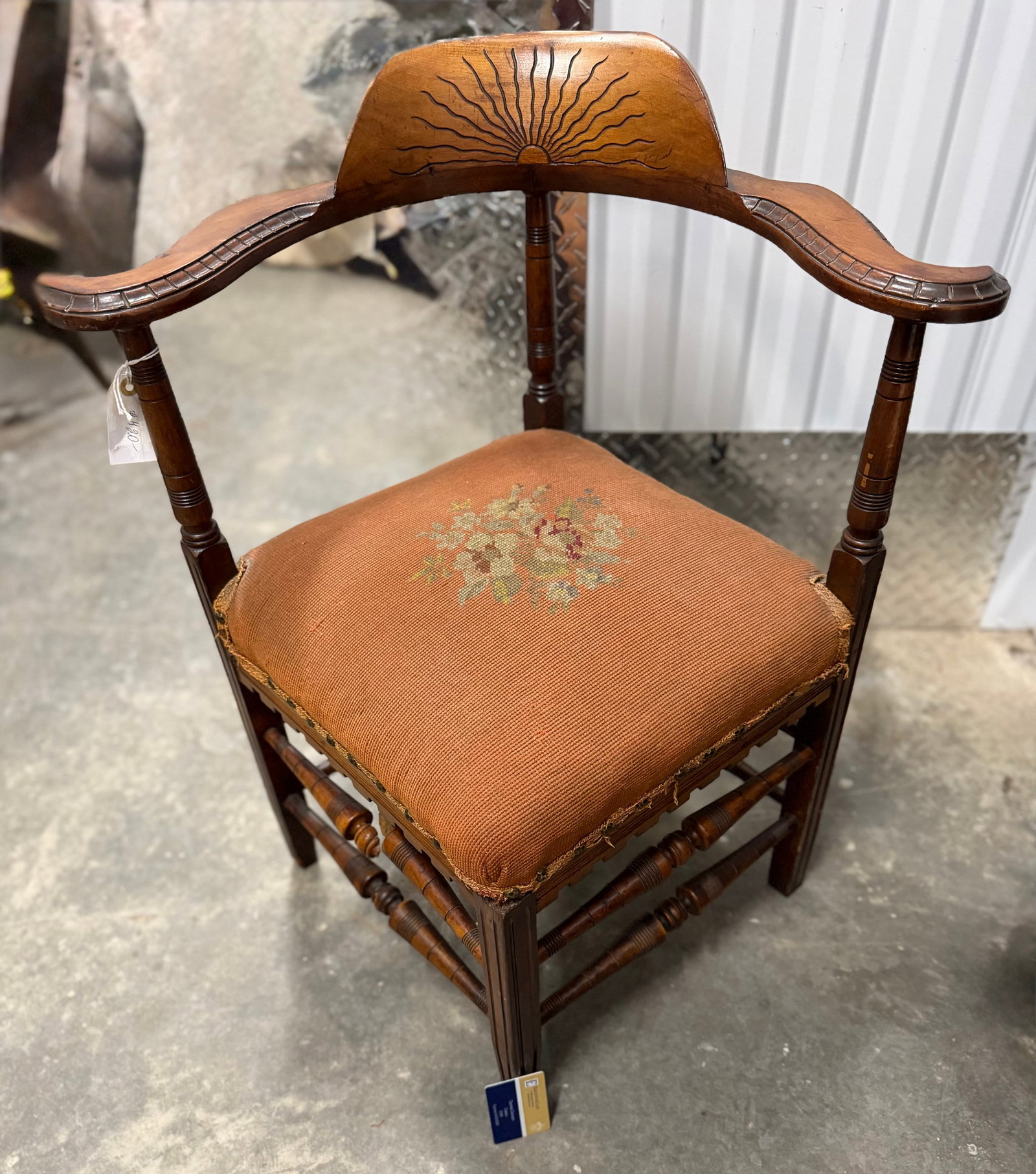 Victorian Corner Chair with Rising Sun Motif - 5