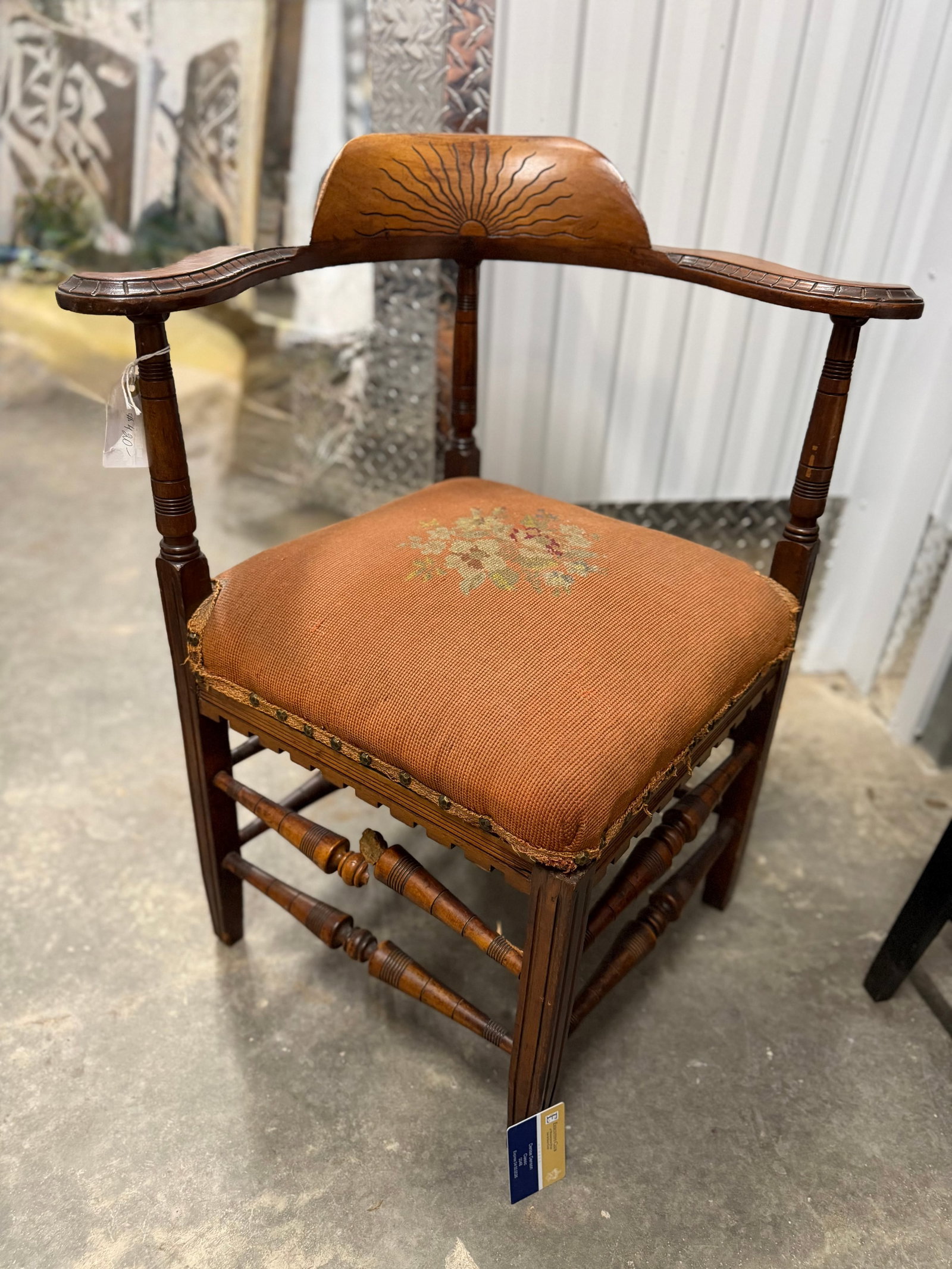 Victorian Corner Chair with Rising Sun Motif - 6