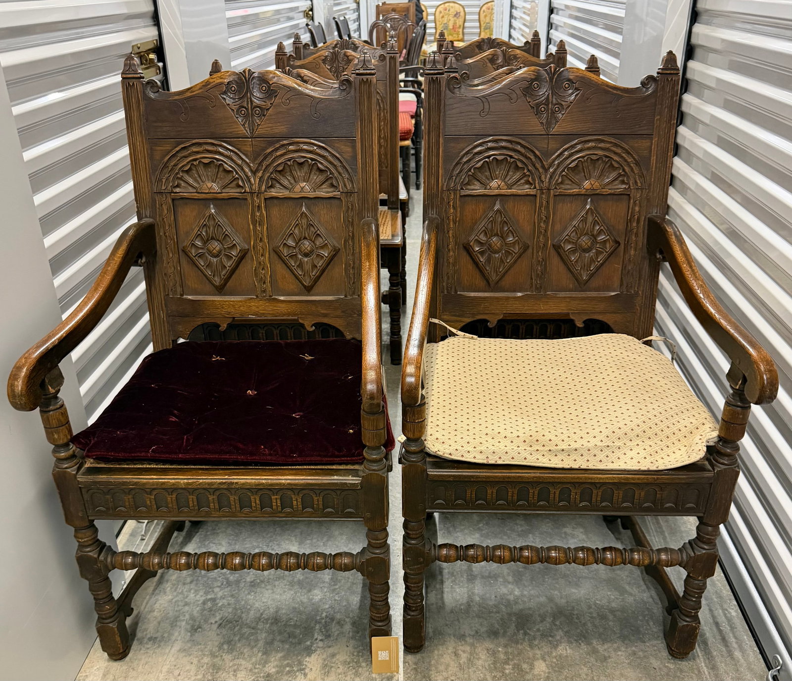 Set of Eight Carved Oak Renaissance Revival Dining Chairs - 2