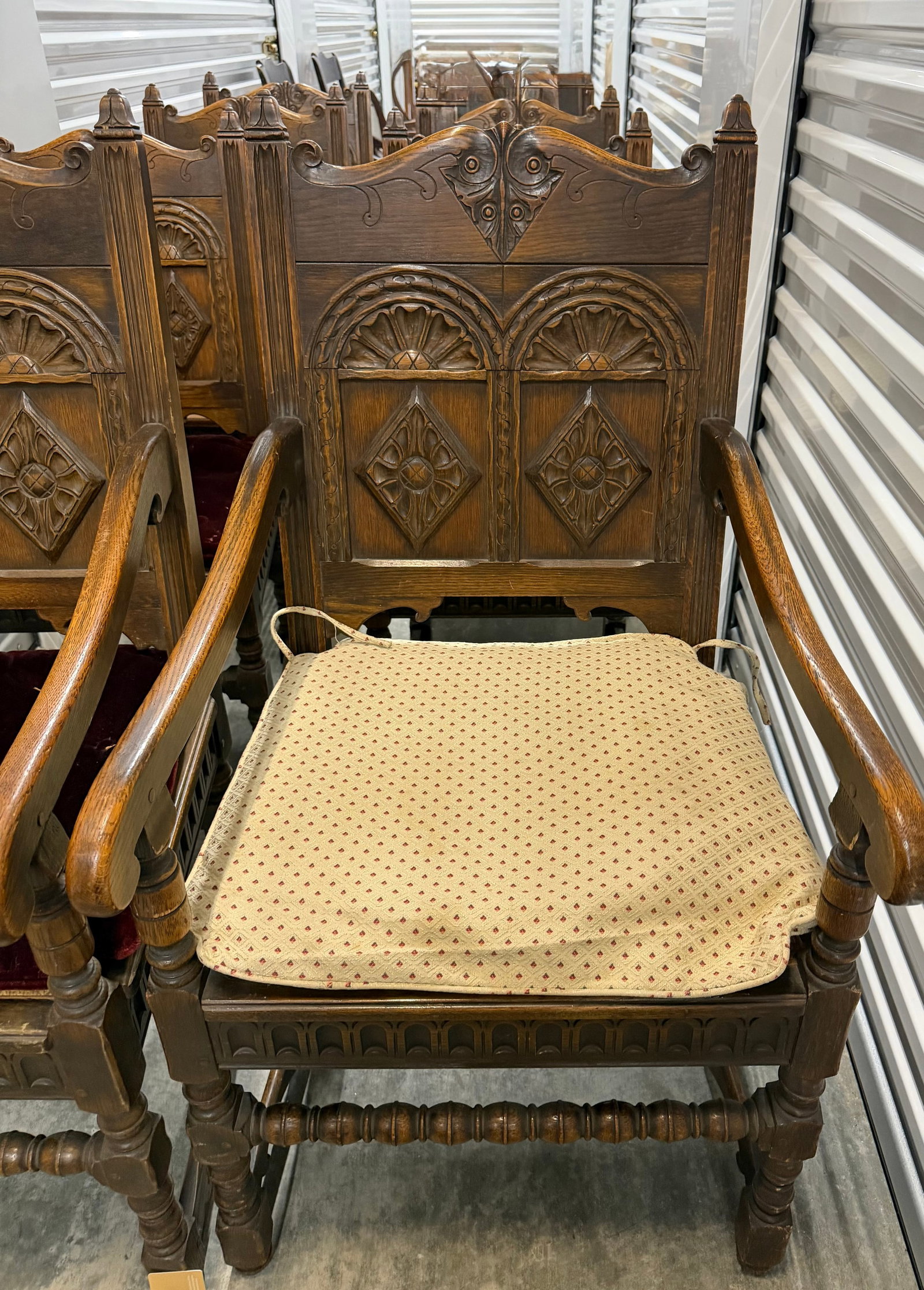 Set of Eight Carved Oak Renaissance Revival Dining Chairs - 3