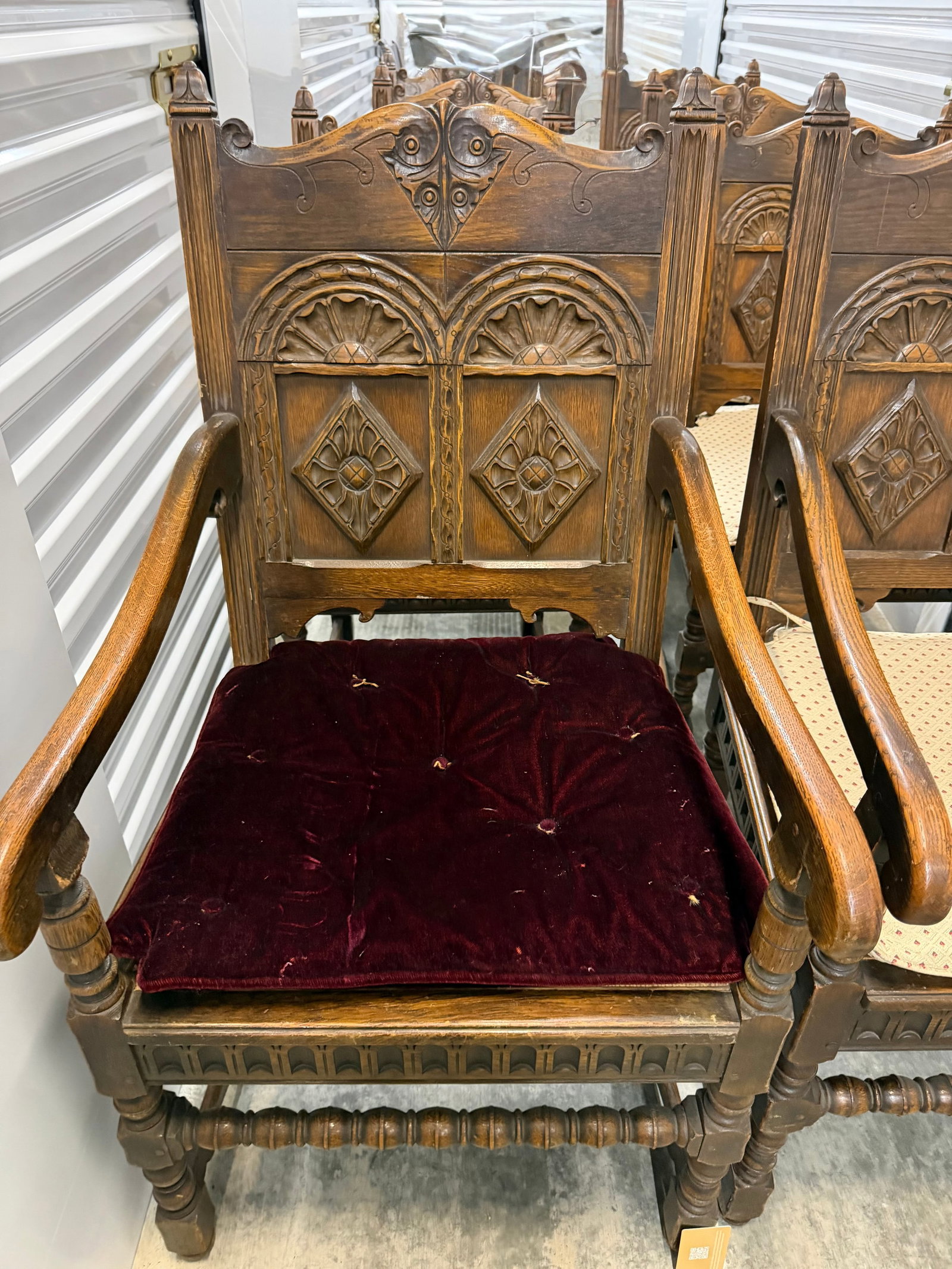Set of Eight Carved Oak Renaissance Revival Dining Chairs - 4