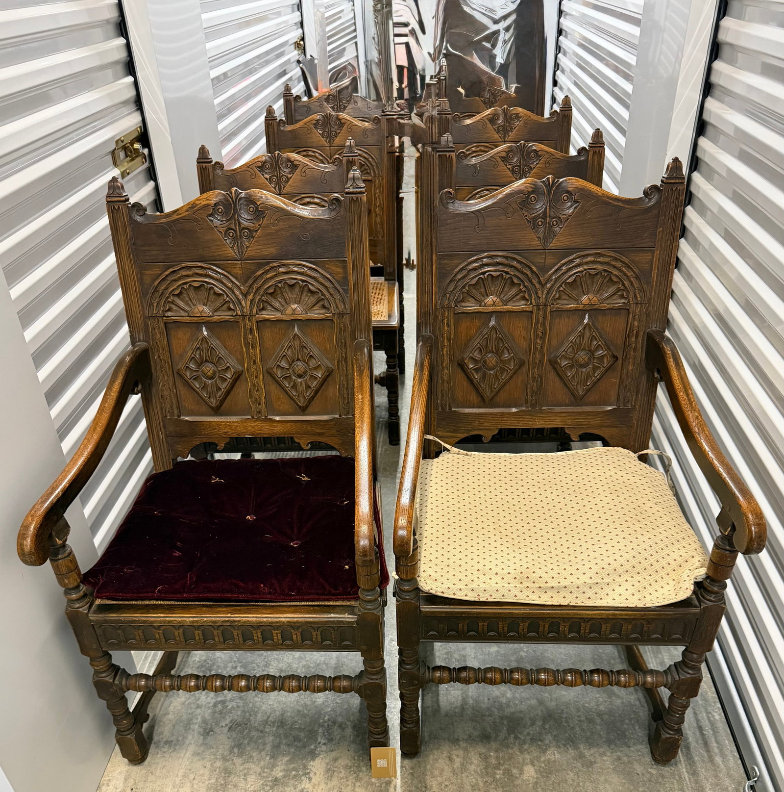 Set of Eight Carved Oak Renaissance Revival Dining Chairs - 5