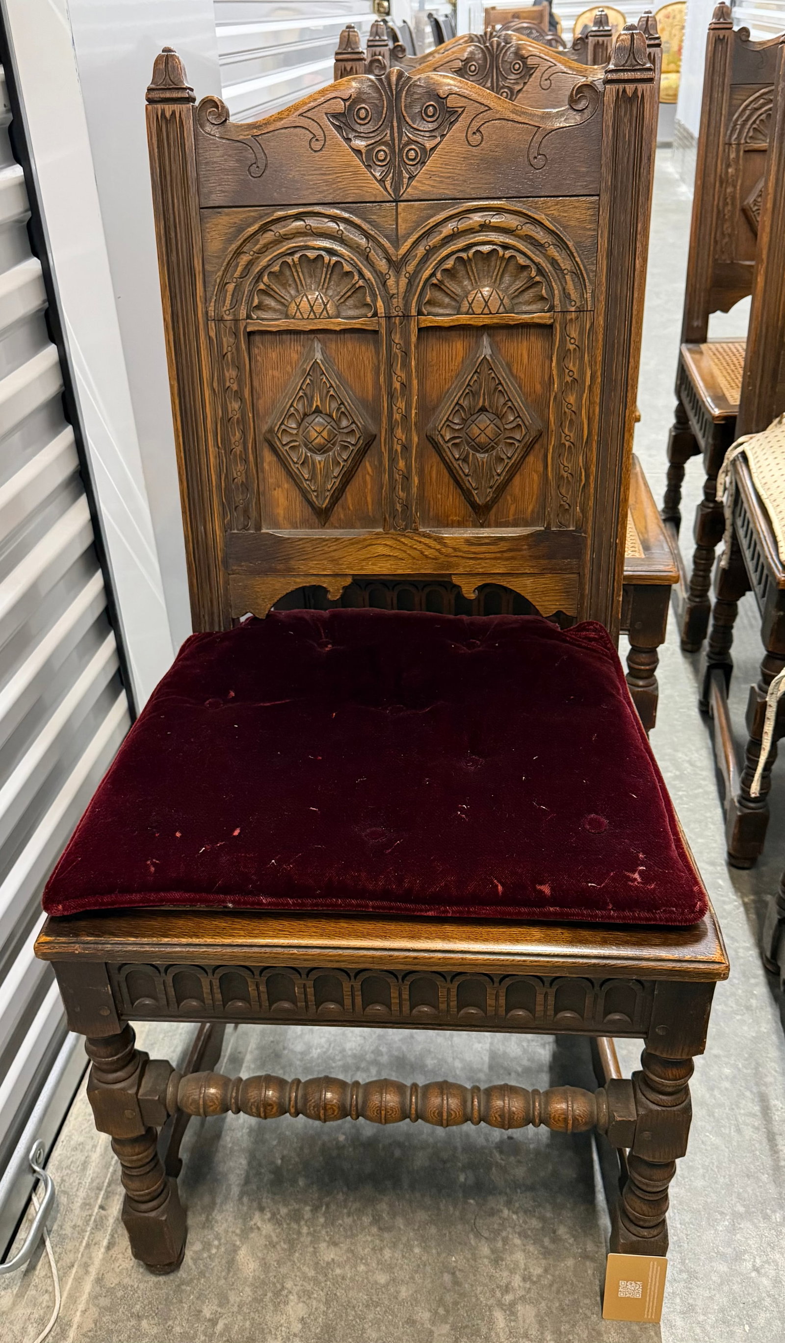 Set of Eight Carved Oak Renaissance Revival Dining Chairs - 6