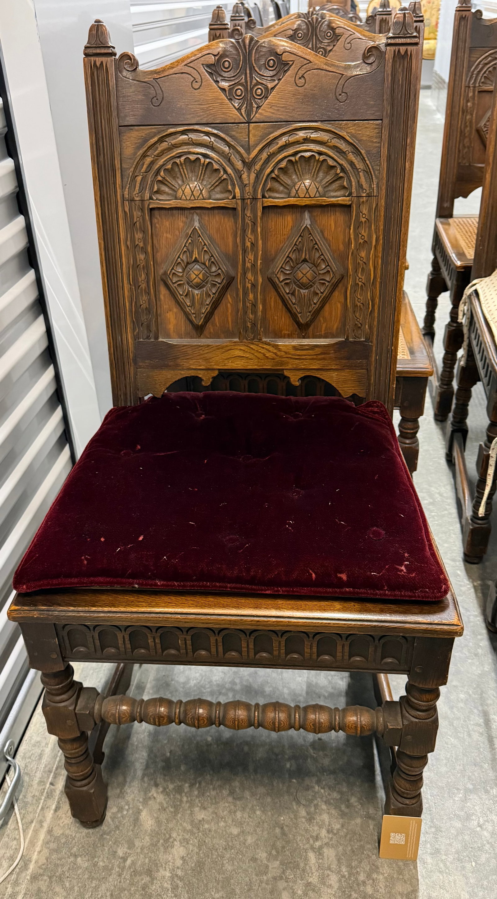 Set of Eight Carved Oak Renaissance Revival Dining Chairs - 7