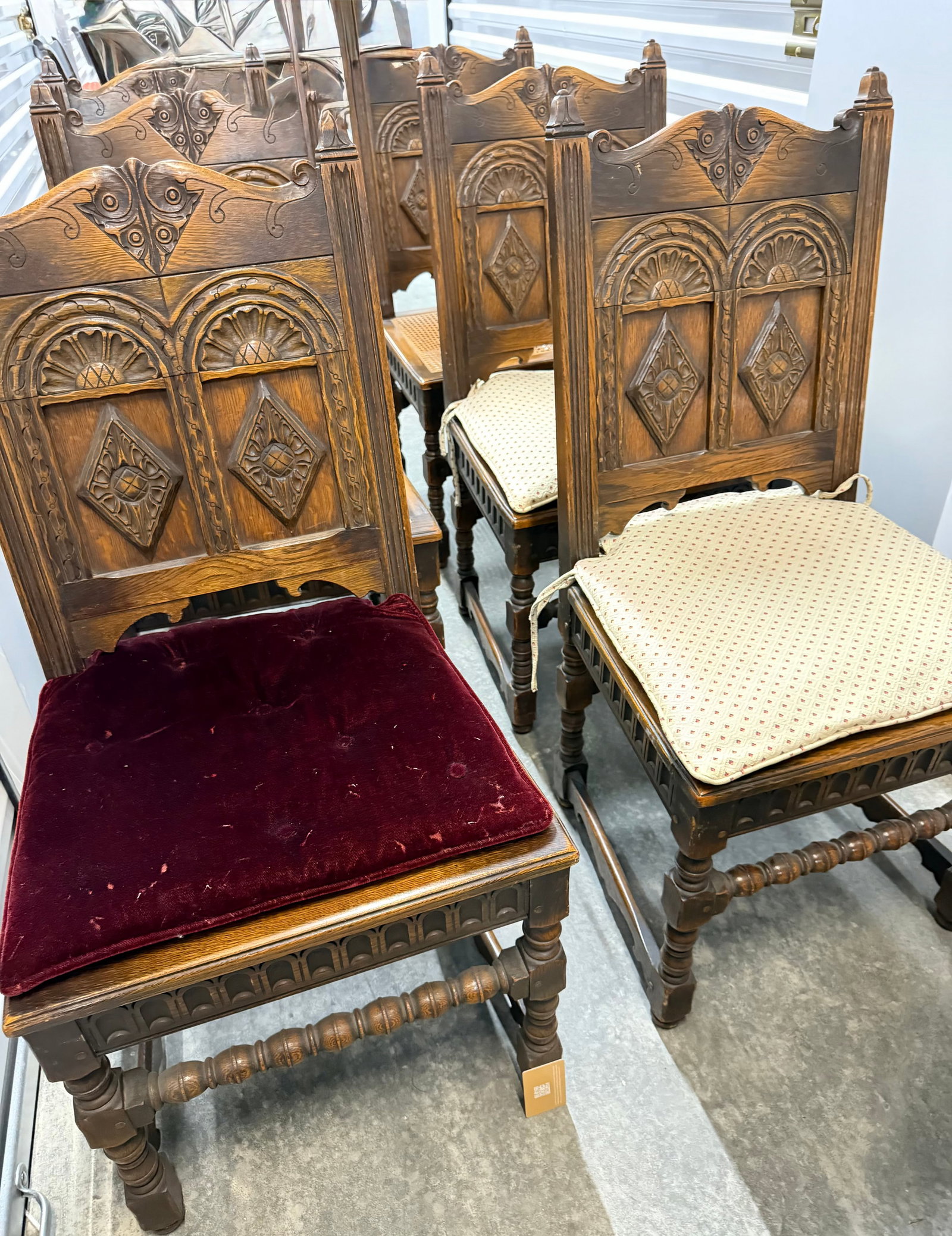 Set of Eight Carved Oak Renaissance Revival Dining Chairs - 8