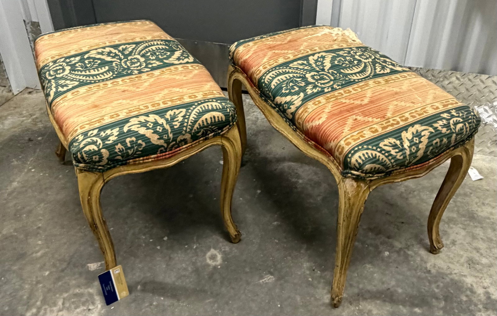Pair of Louis XV Style Painted and Upholstered Benches/Ottomans - 5