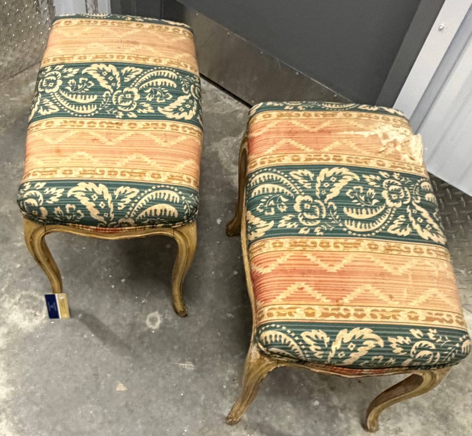 Pair of Louis XV Style Painted and Upholstered Benches/Ottomans - 6