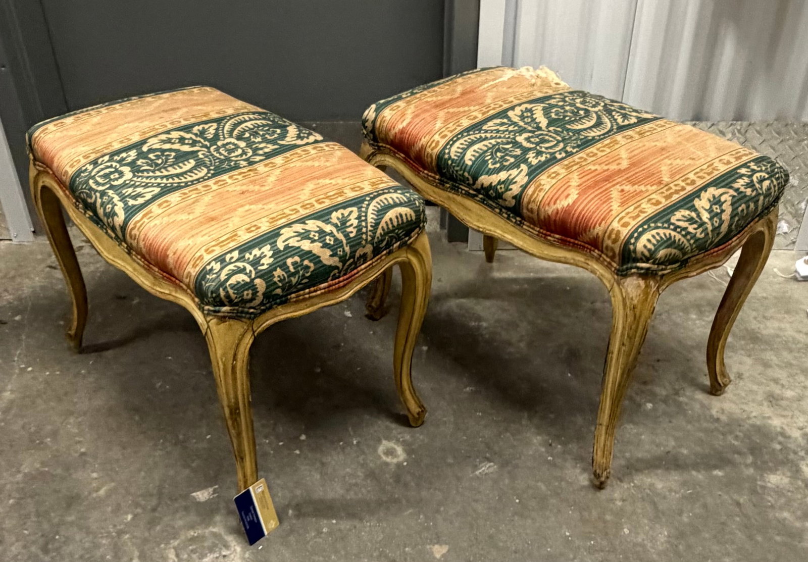 Pair of Louis XV Style Painted and Upholstered Benches/Ottomans - 7