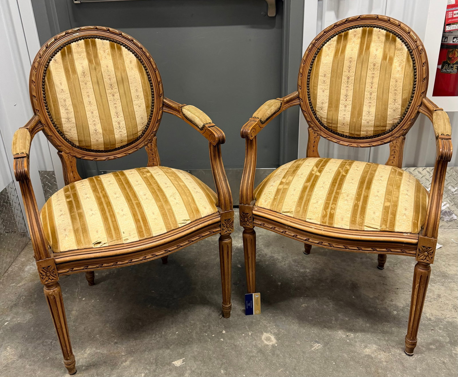 Pair of Louis XVI Style Carved Wood and Upholstered Armchairs - 2
