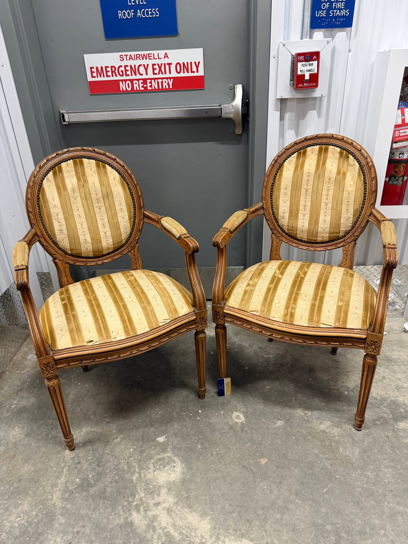 Pair of Louis XVI Style Carved Wood and Upholstered Armchairs - 5