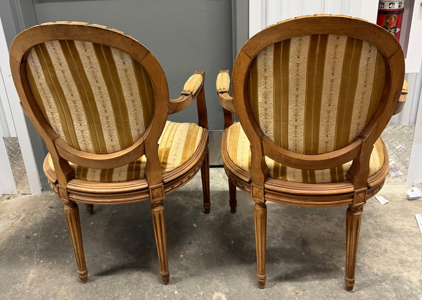 Pair of Louis XVI Style Carved Wood and Upholstered Armchairs - 6
