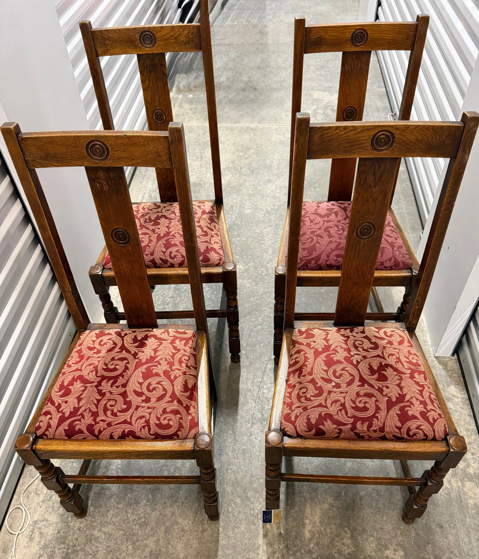 Set of Four English Jacobean Style Oak Dining Chairs and a Pair of Regency Style Cane-Back Side - 2