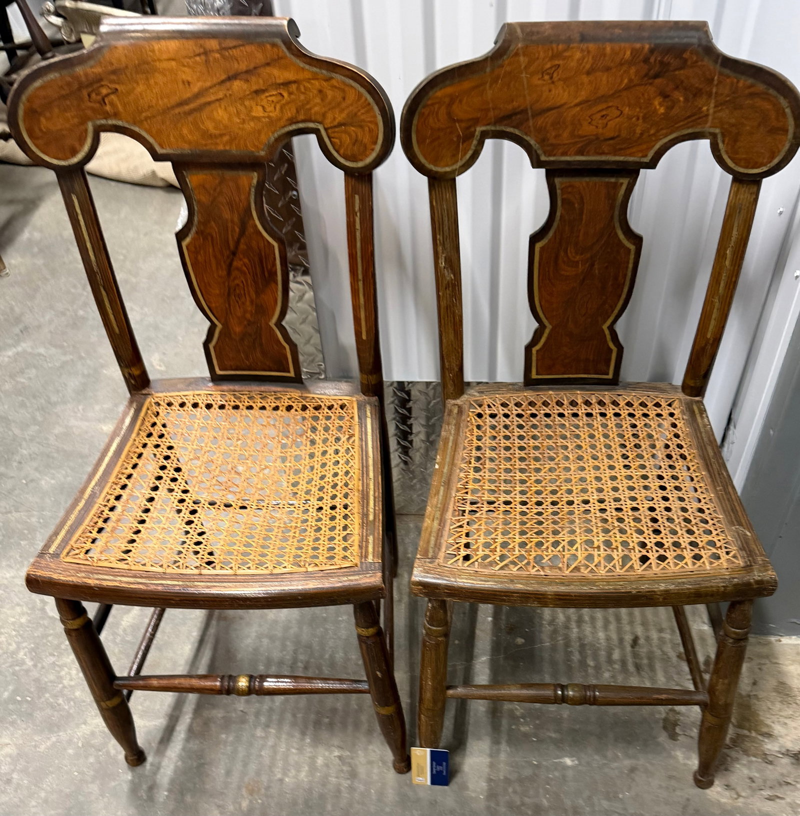 Set of Four English Jacobean Style Oak Dining Chairs and a Pair of Regency Style Cane-Back Side - 4